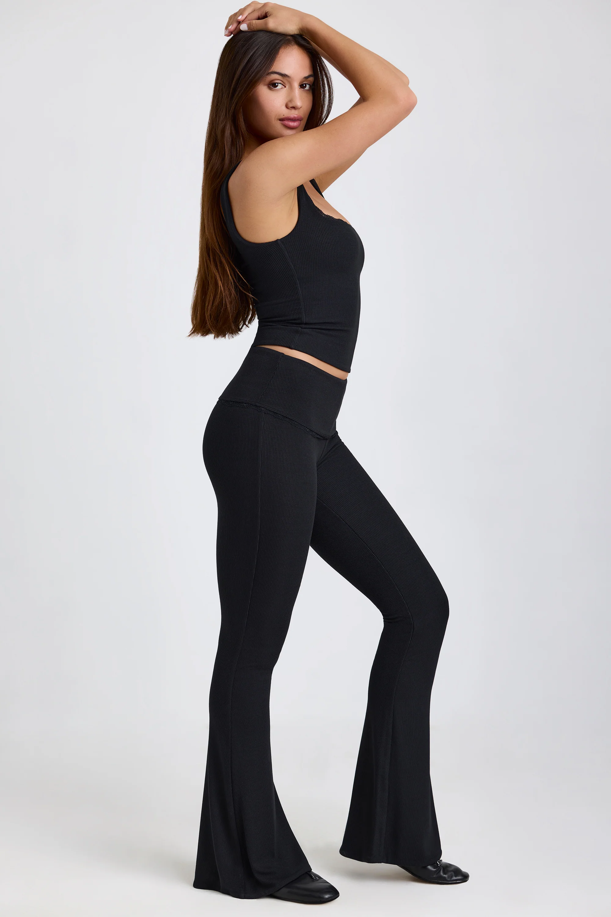 Ribbed Modal Lace-Trim Tank Top in Black - Image 3