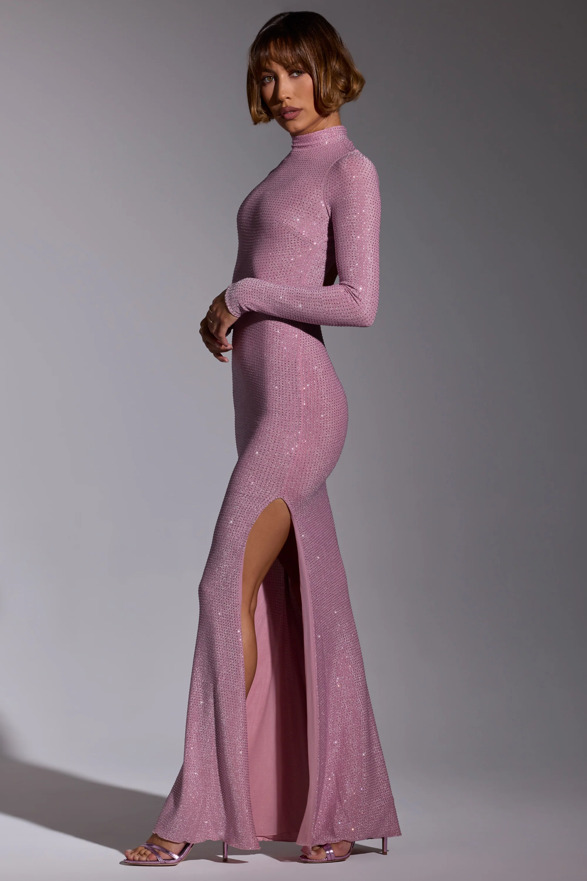 Embellished Long Sleeve Evening Gown in Light Pink - Image 10