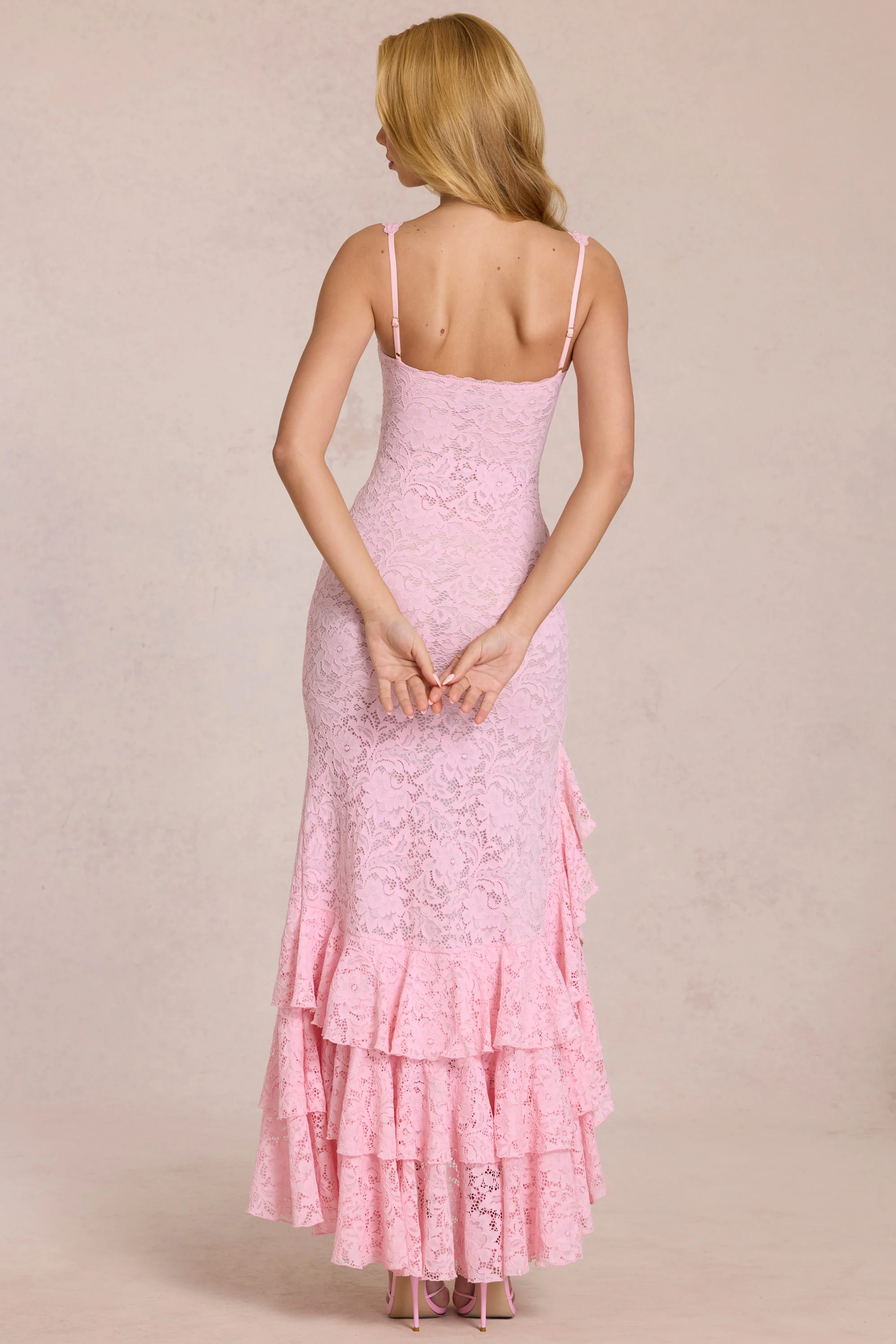 Lace Ruffle Maxi Dress in Blossom Pink - Image 6