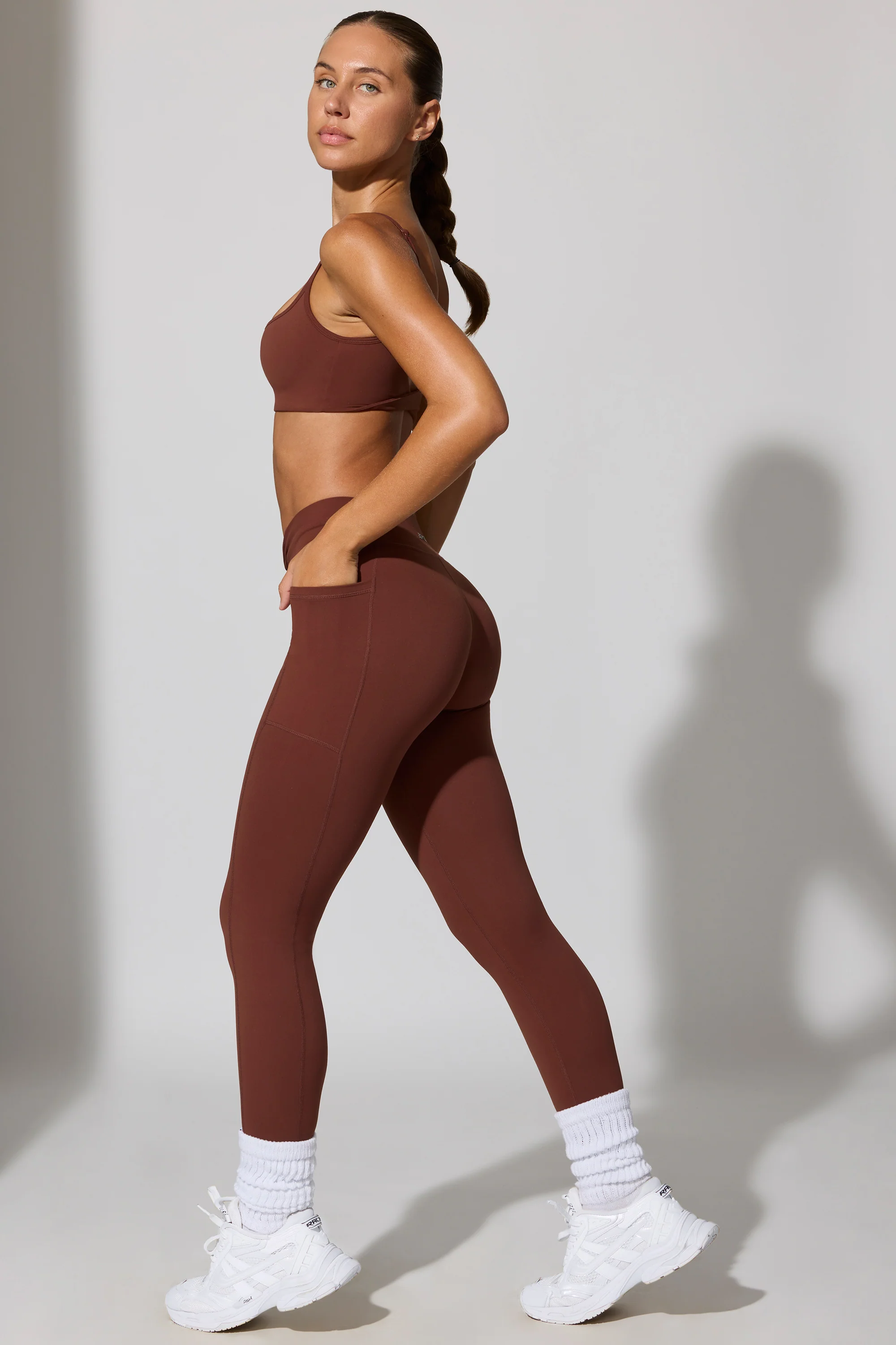 Full Length Leggings with Pockets in Brown - Image 3