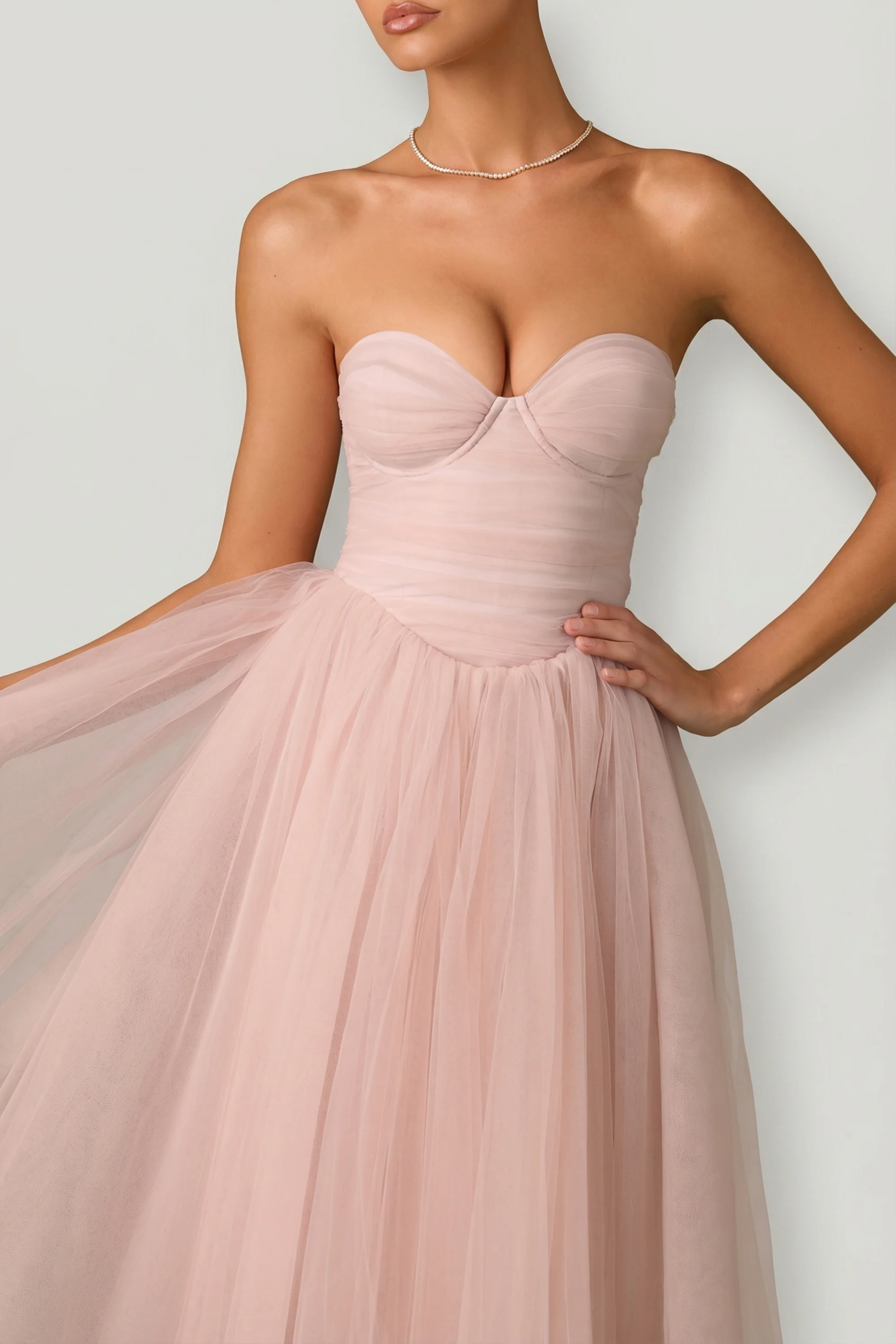 Tulle Corset Midaxi Dress in Dusty Rose - Image 3