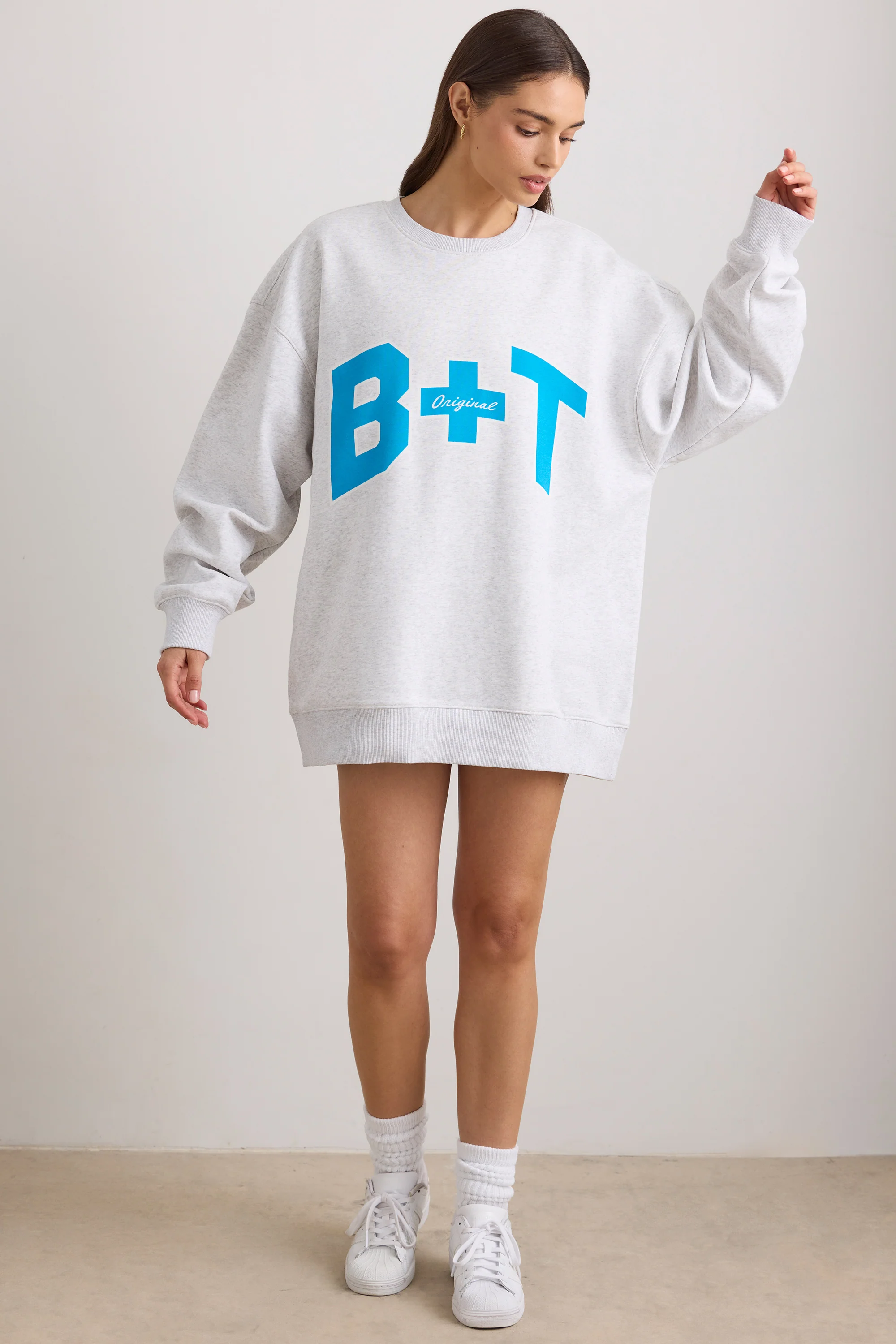 Oversized Crew Neck Sweatshirt in Grey Marl - Image 11