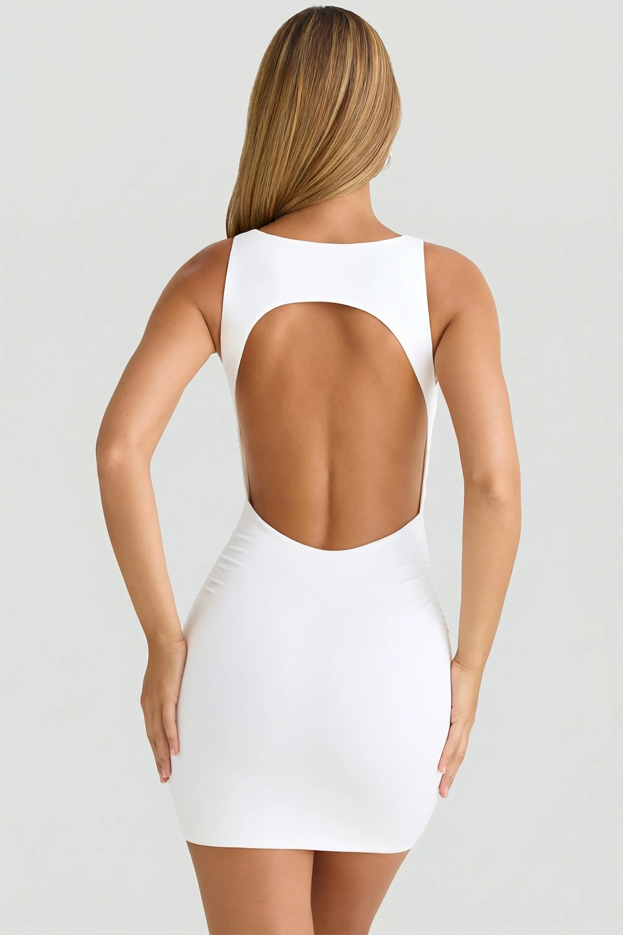 Modal High-Neck Open-Back Mini Dress in White - Image 5