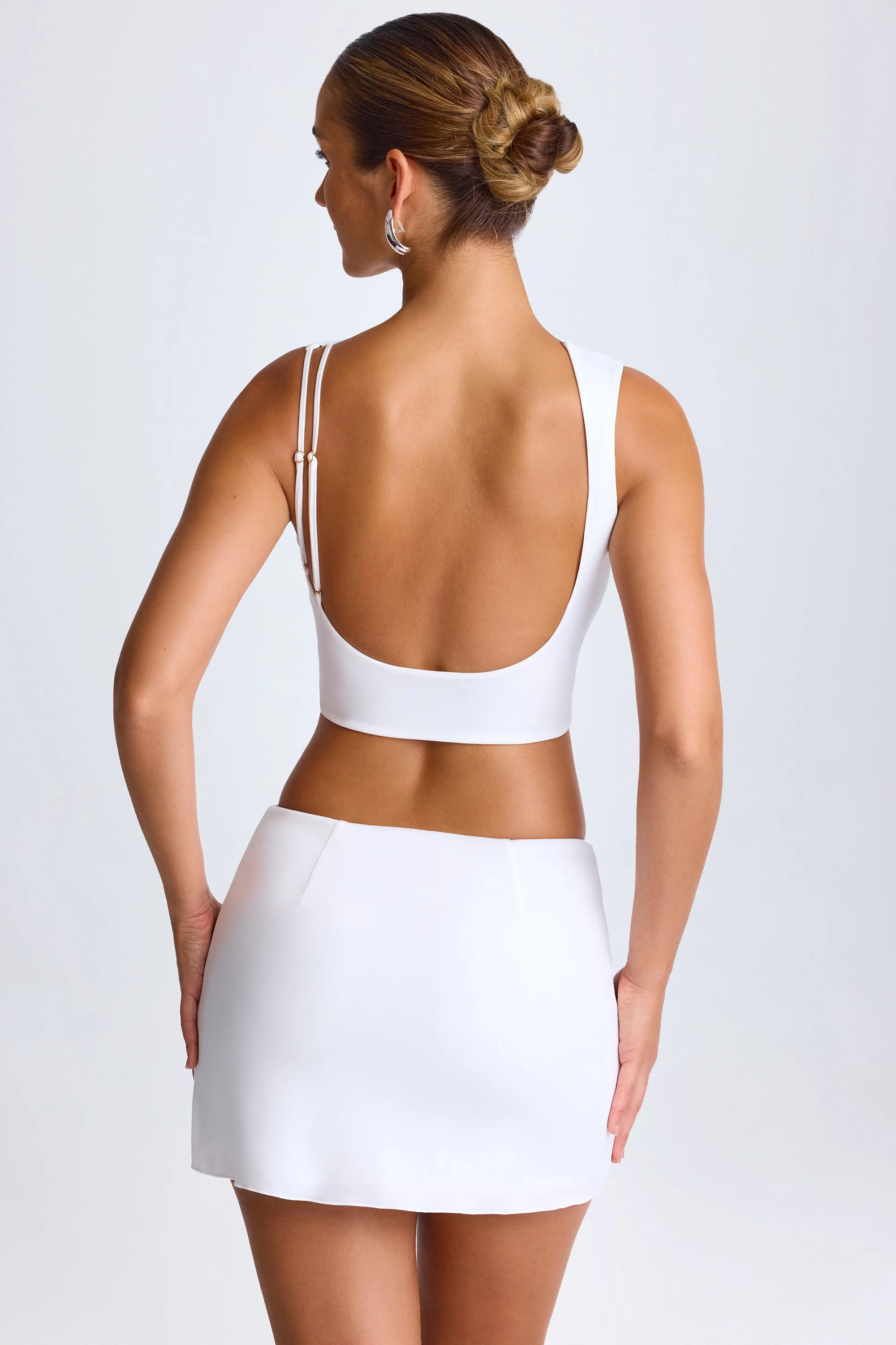 Draped A-Line Mini Skirt in White - Image 3