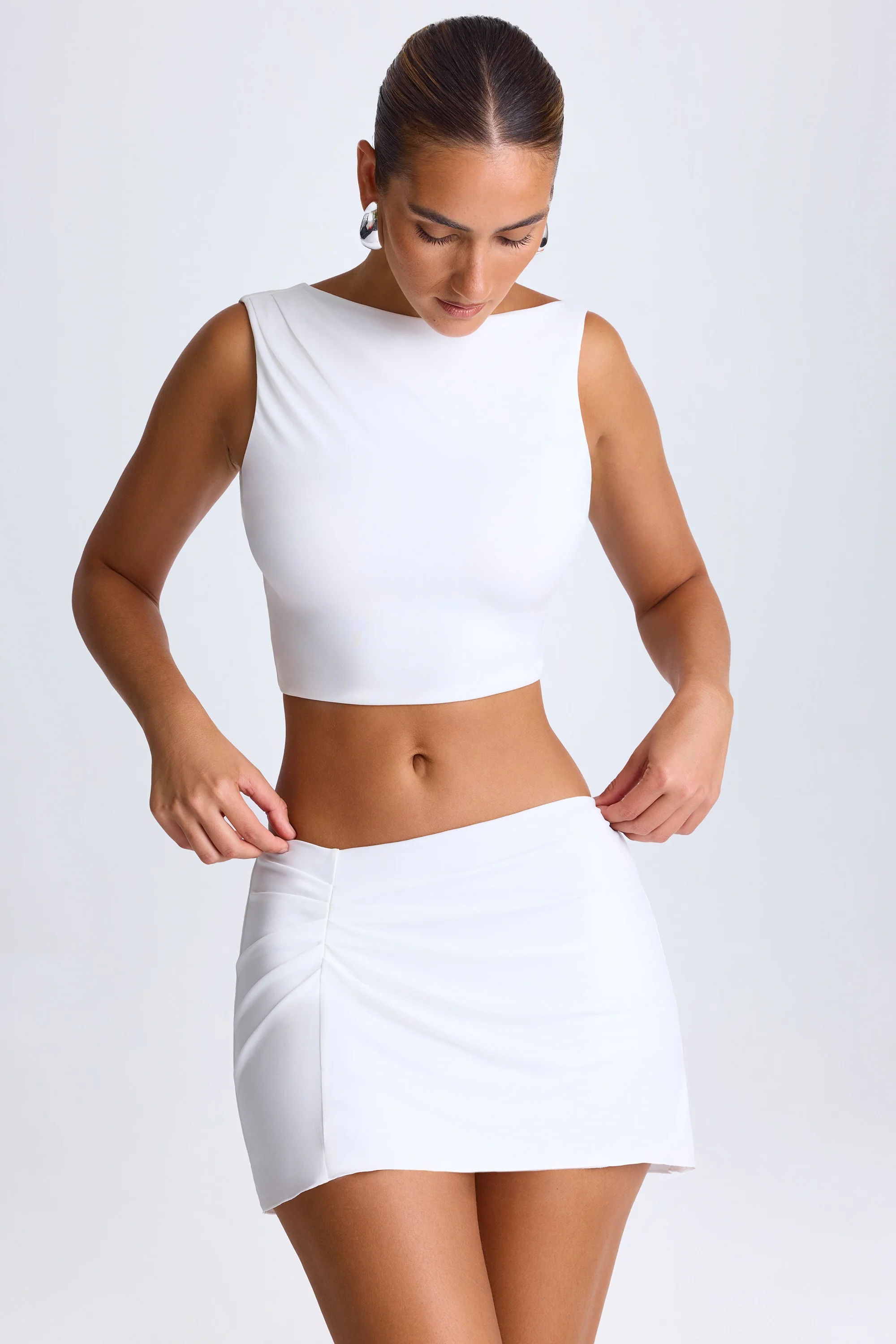 Draped A-Line Mini Skirt in White - Image 6
