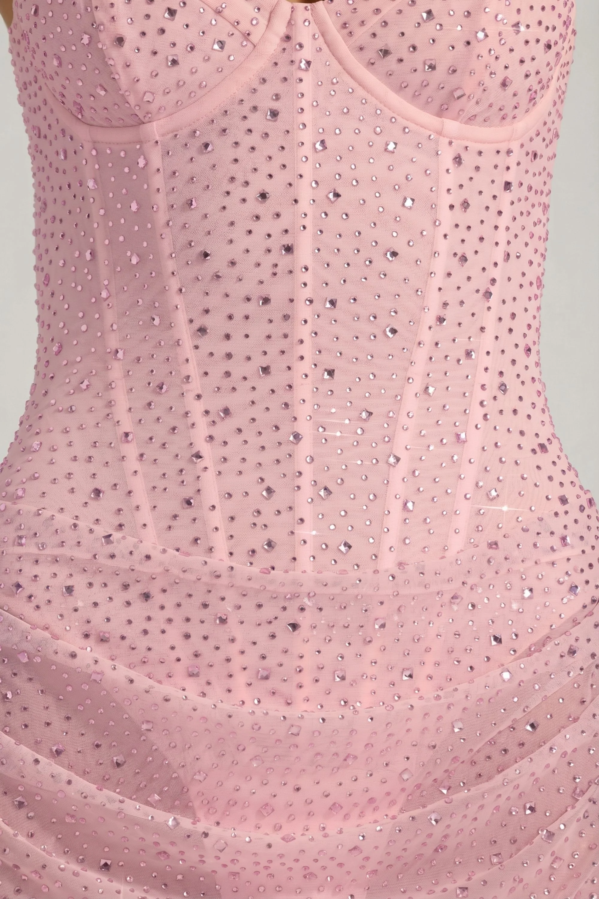 Semi-Sheer Embellished Draped Corset Mini Dress in Pink - Image 6