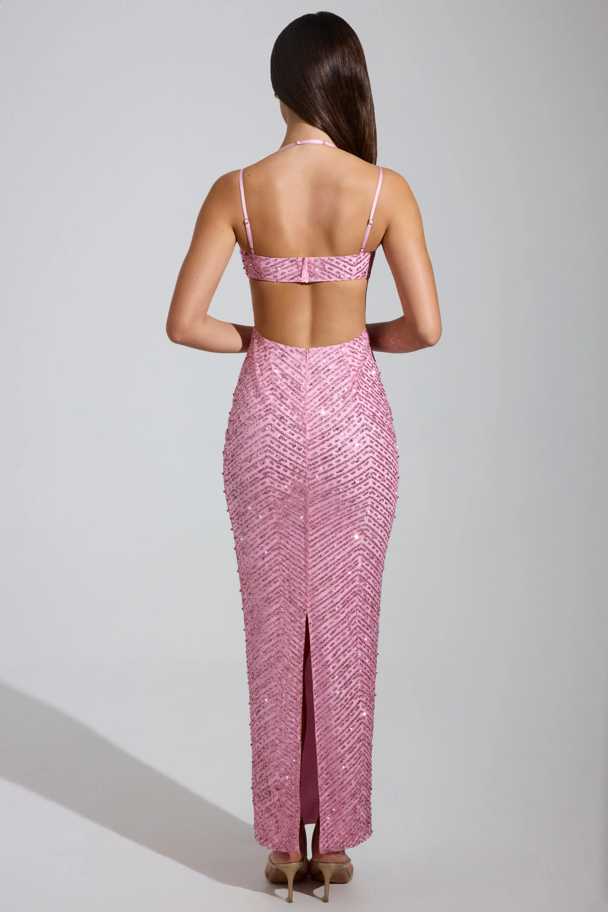 Embellished Cowl-Neck Maxi Dress in Pink - Image 2