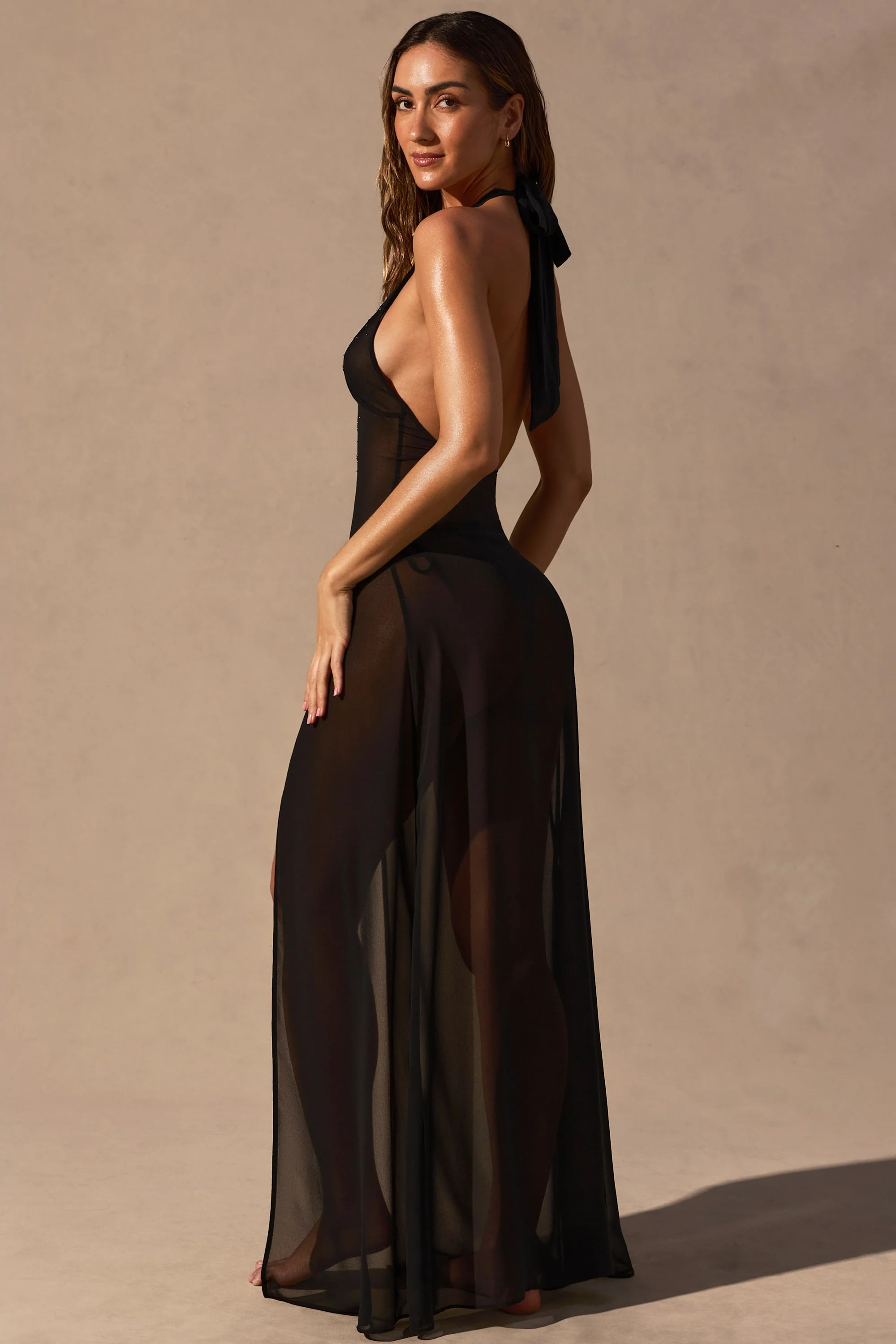 Halterneck Maxi Dress in Black - Image 7