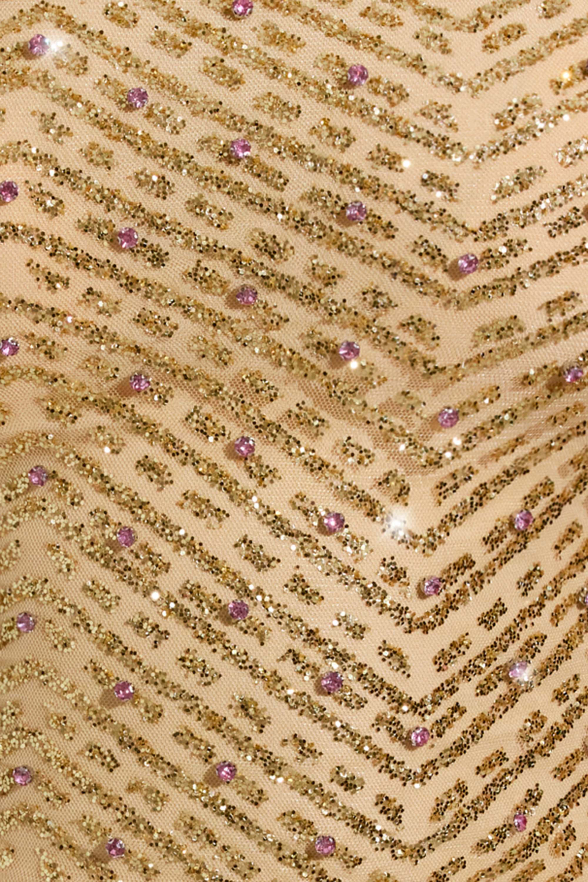 Embellished Asymmetric Scarf-Detail Top in Gold - Image 7