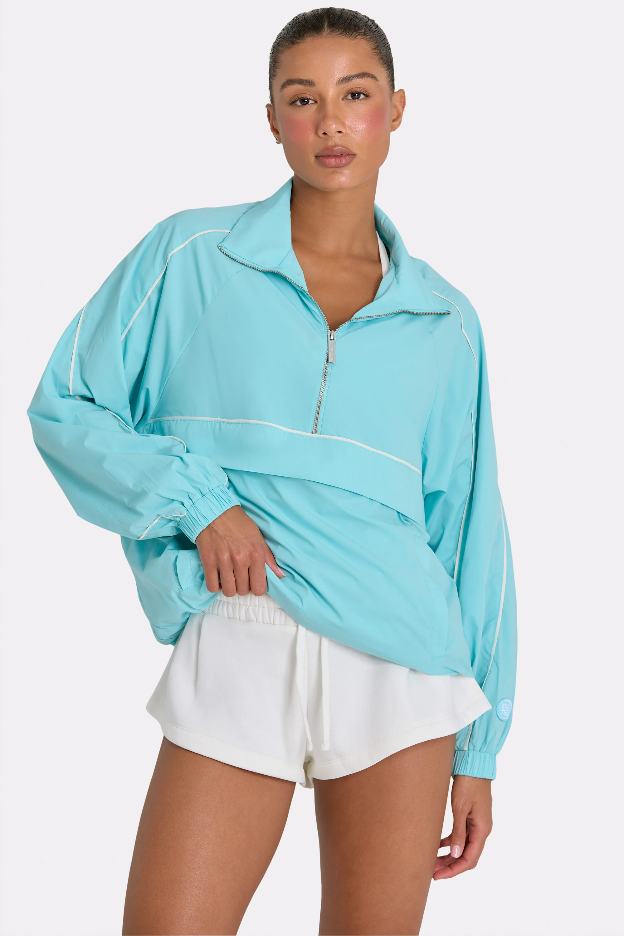 Oversized Track Jacket in Aqua - Image 4
