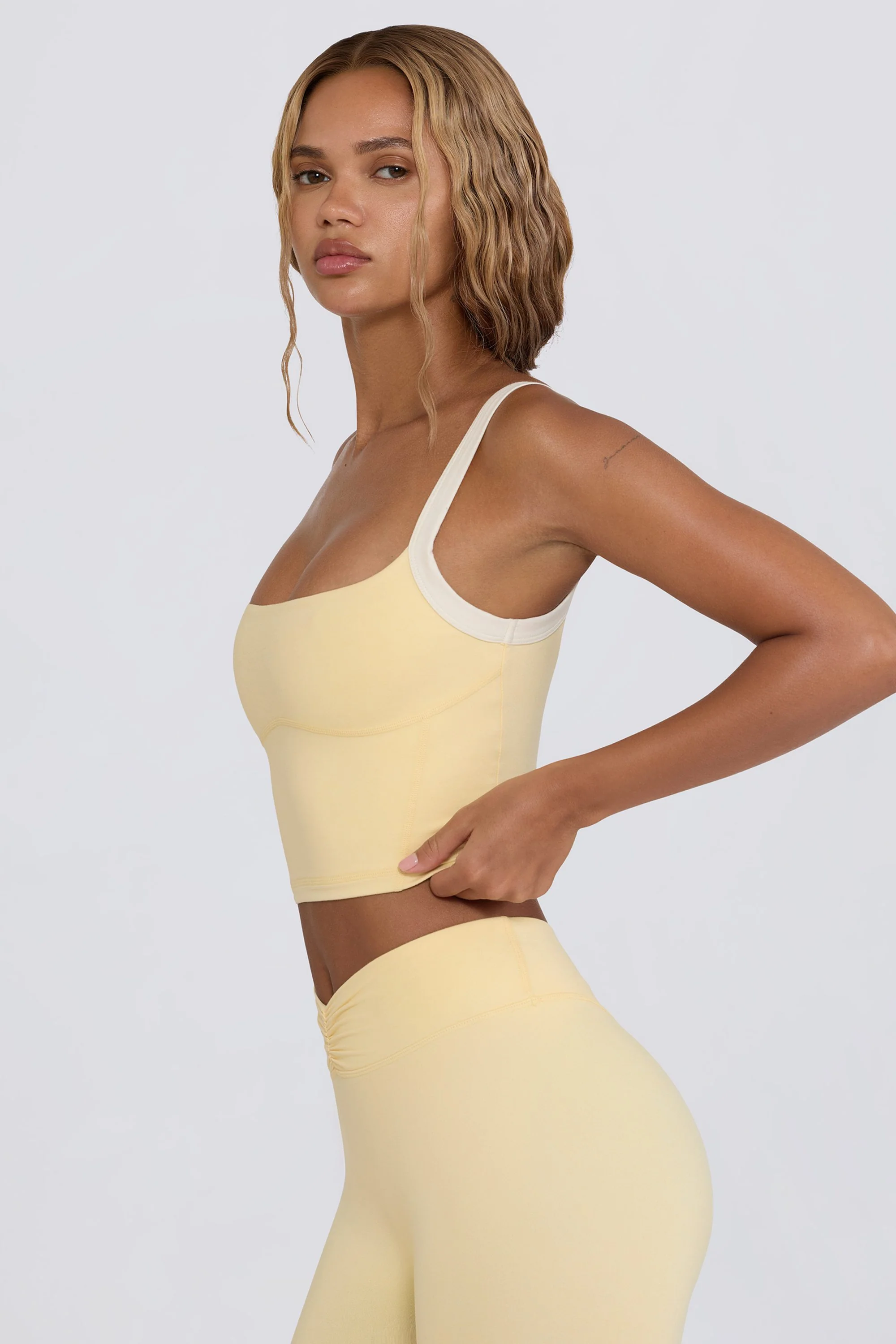 Cropped Tank Top in Lemon Marl - Image 3