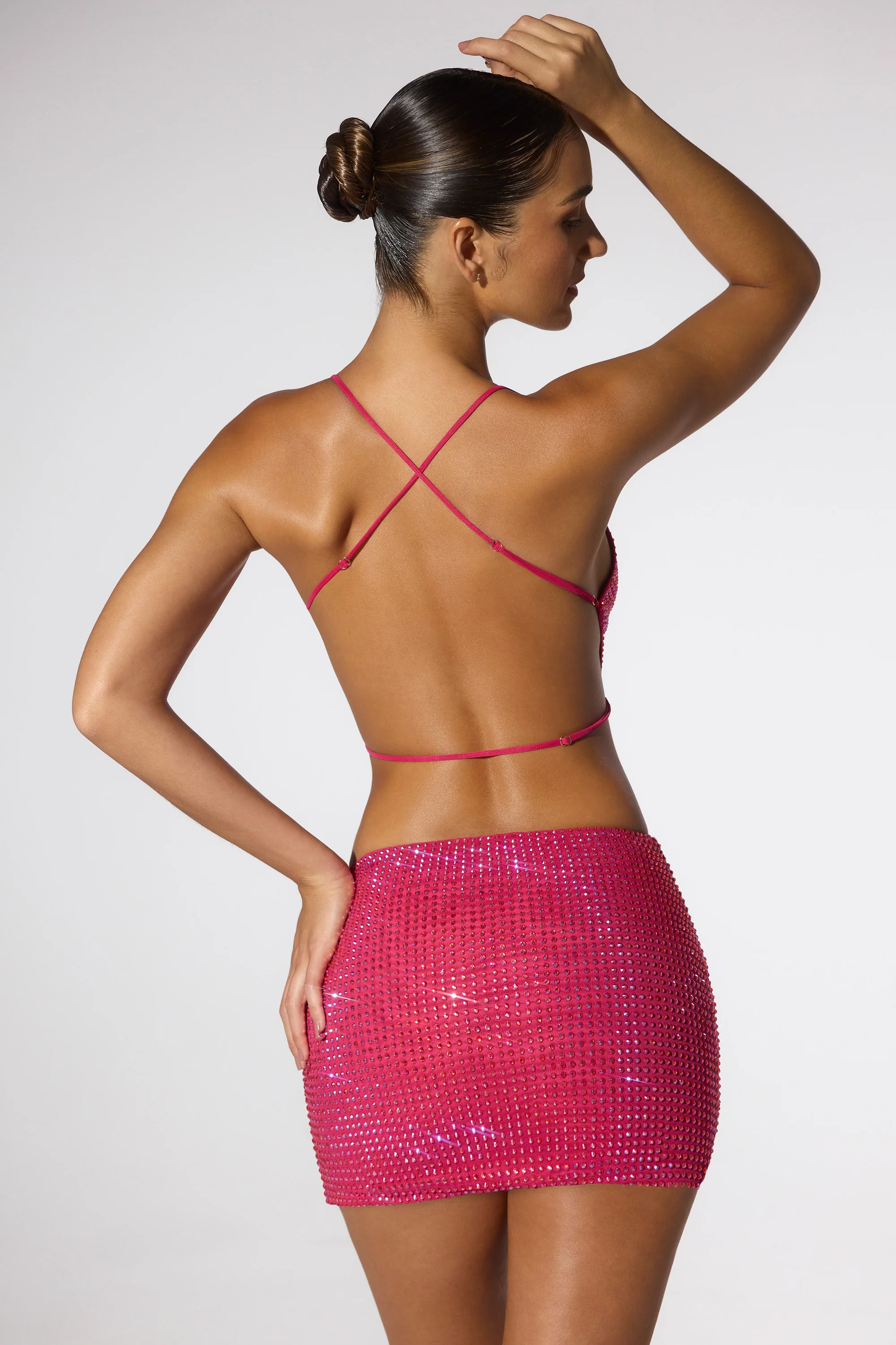 Embellished Low Rise Mini Skirt in Hot Pink - Image 2
