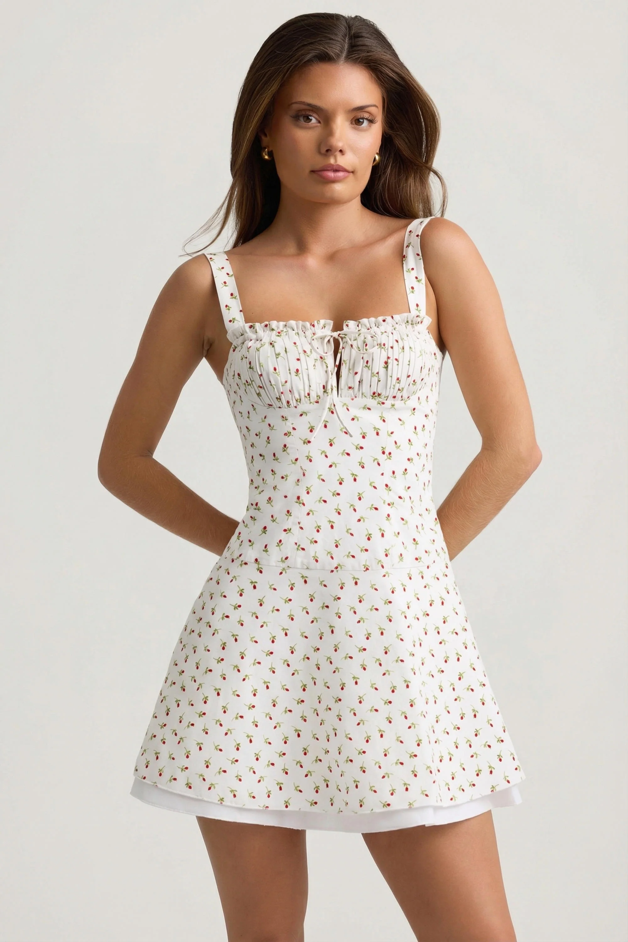 Lace-Up Cotton-Poplin Mini Dress in Rose Print - Image 5