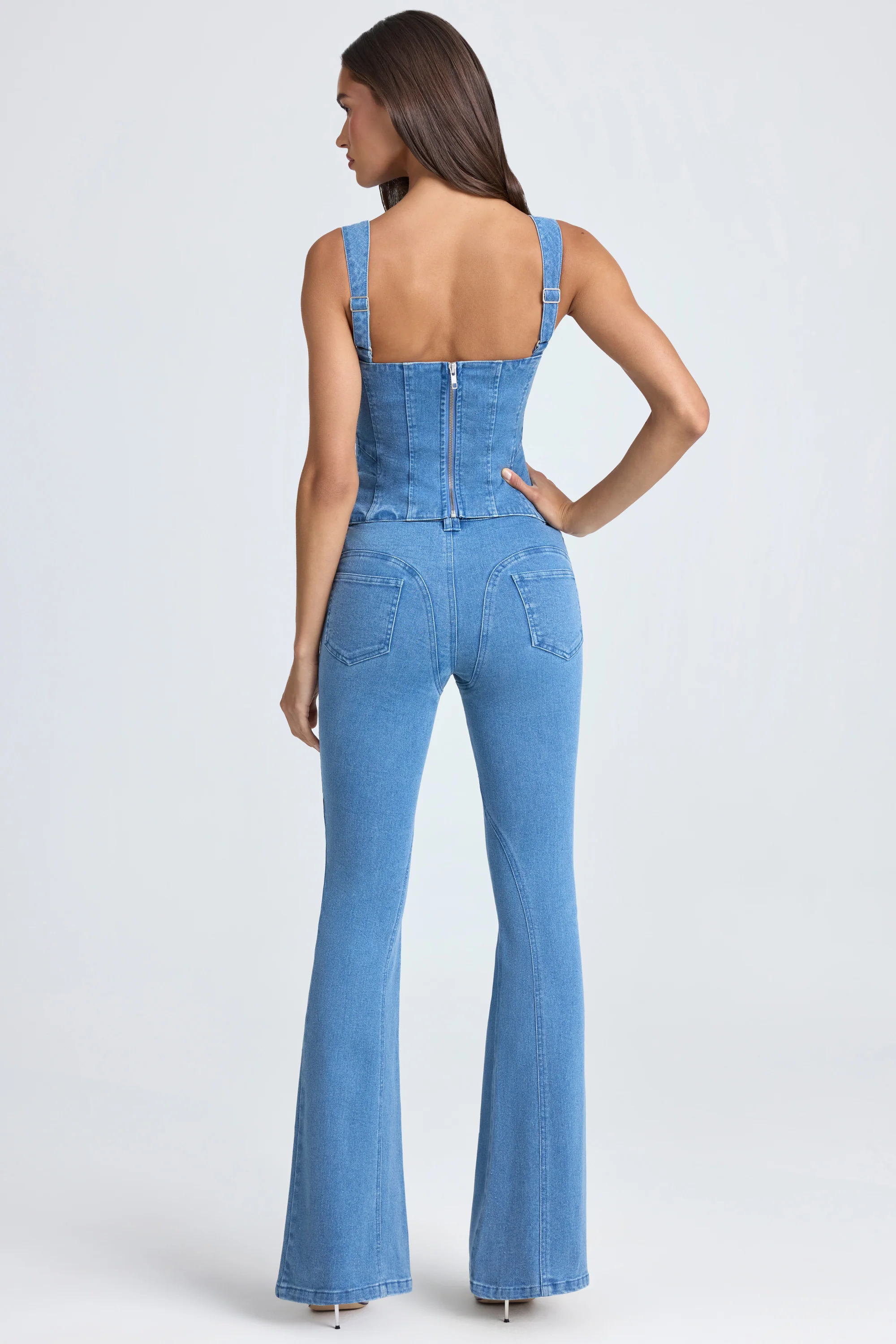 Lace-Up Corset Top in Mid Blue Stonewash - Image 5