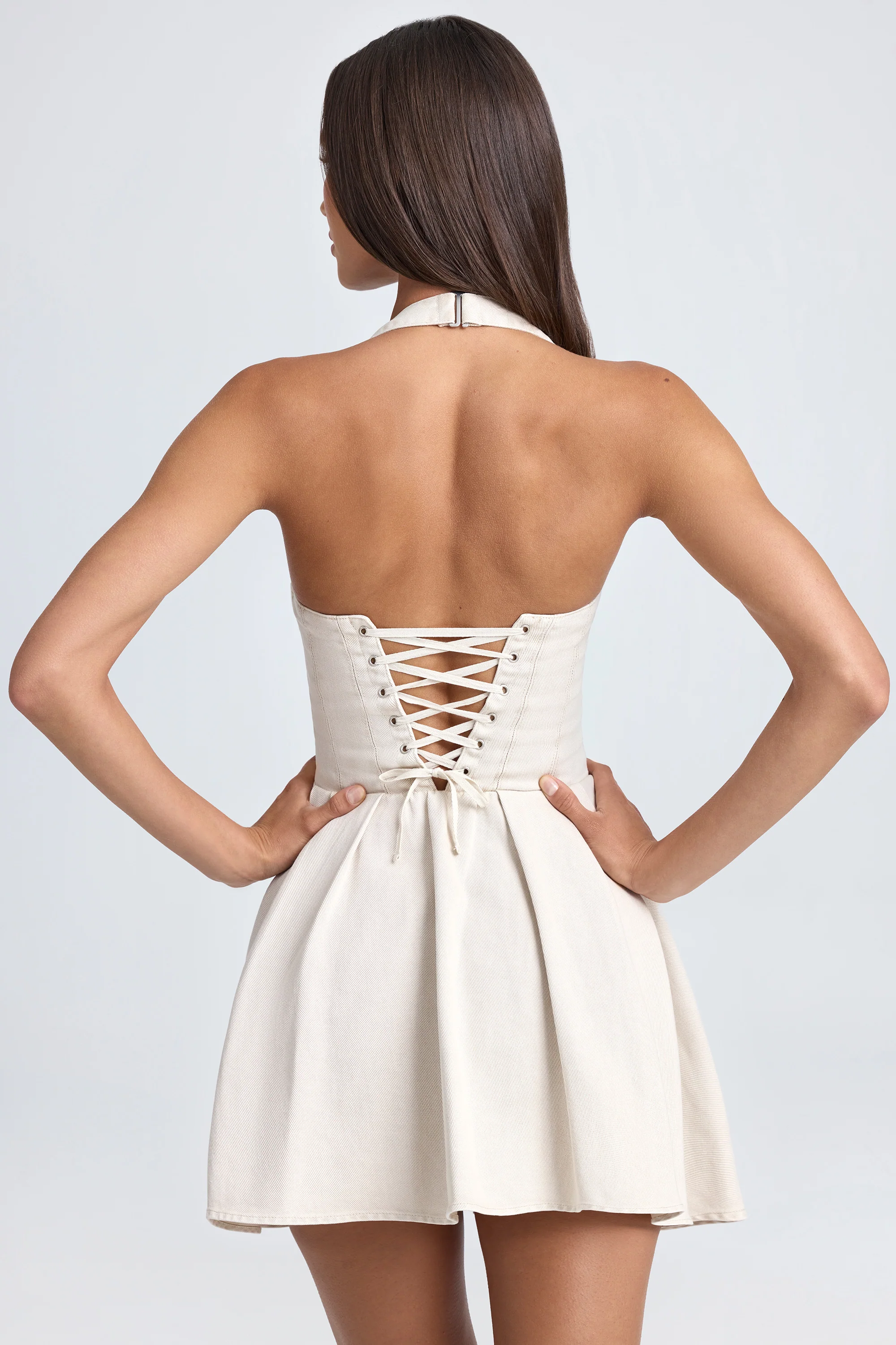 Halterneck Corset Micro Mini Dress in Ecru - Image 2