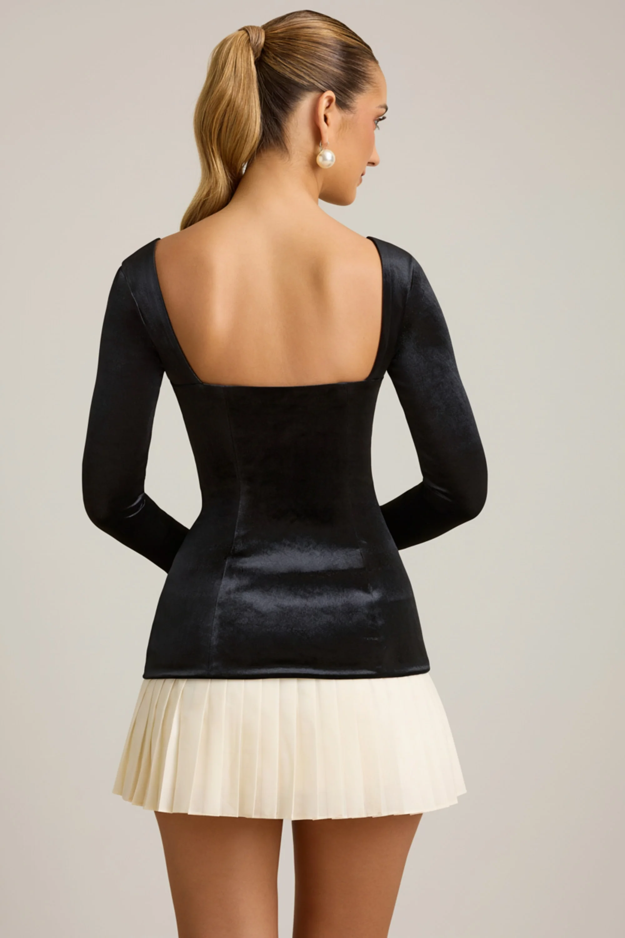Layered Pleated Corset Mini Dress in Black - Image 6