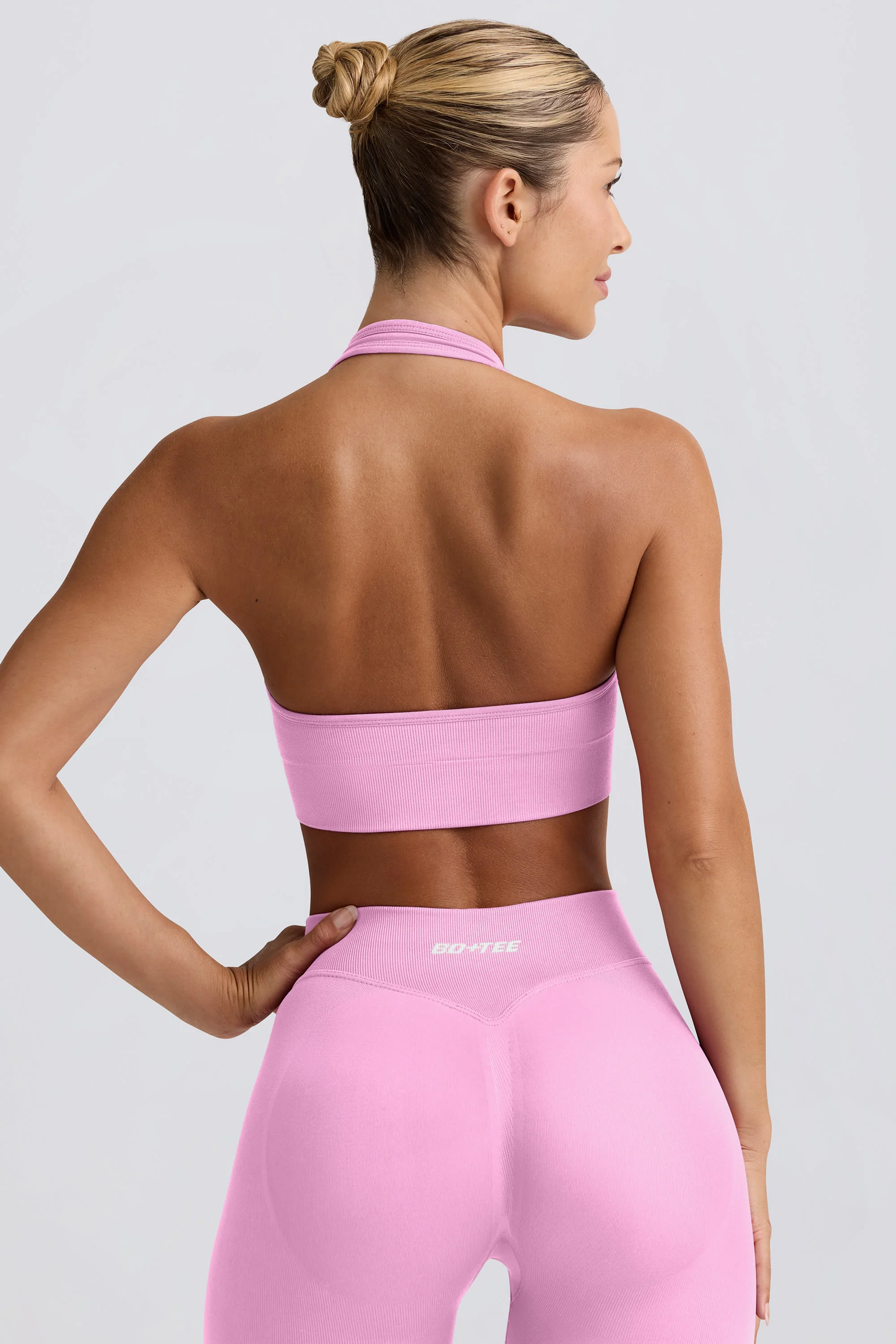 Define Luxe Halterneck Sports Bra in Bubblegum Pink - Image 2
