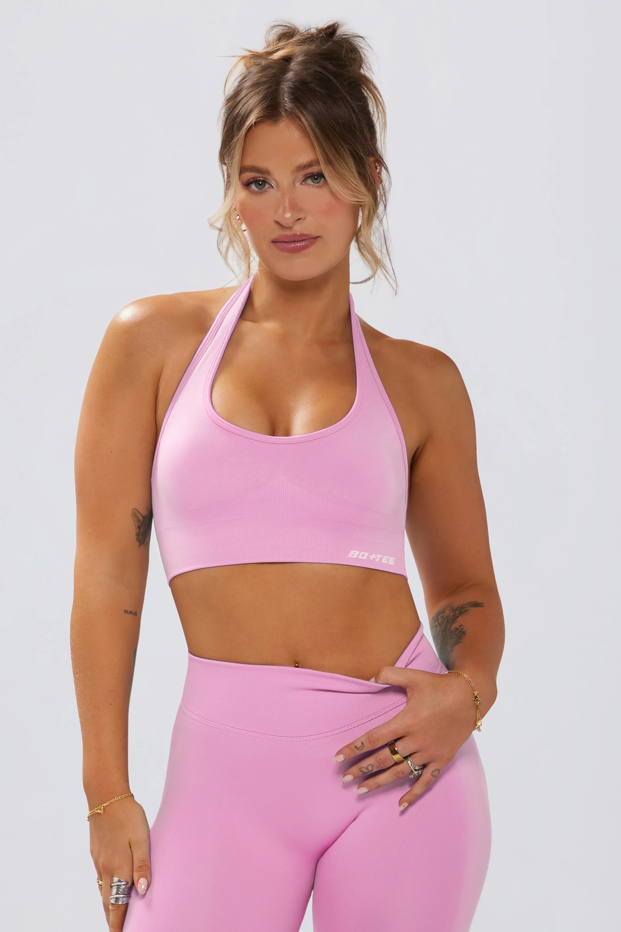 Define Luxe Halterneck Sports Bra in Bubblegum Pink - Image 5