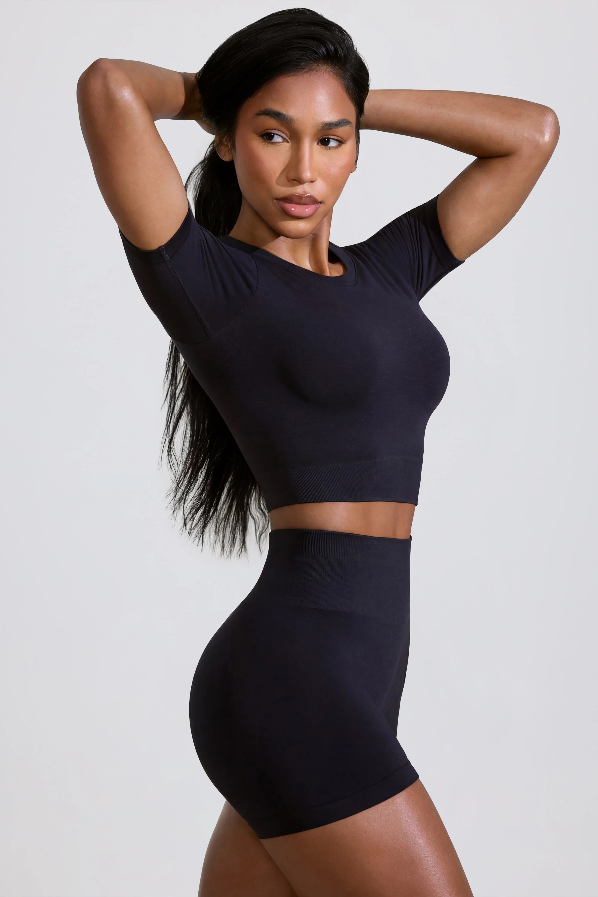 High Waist Define Luxe Mini Shorts in Black - Image 3