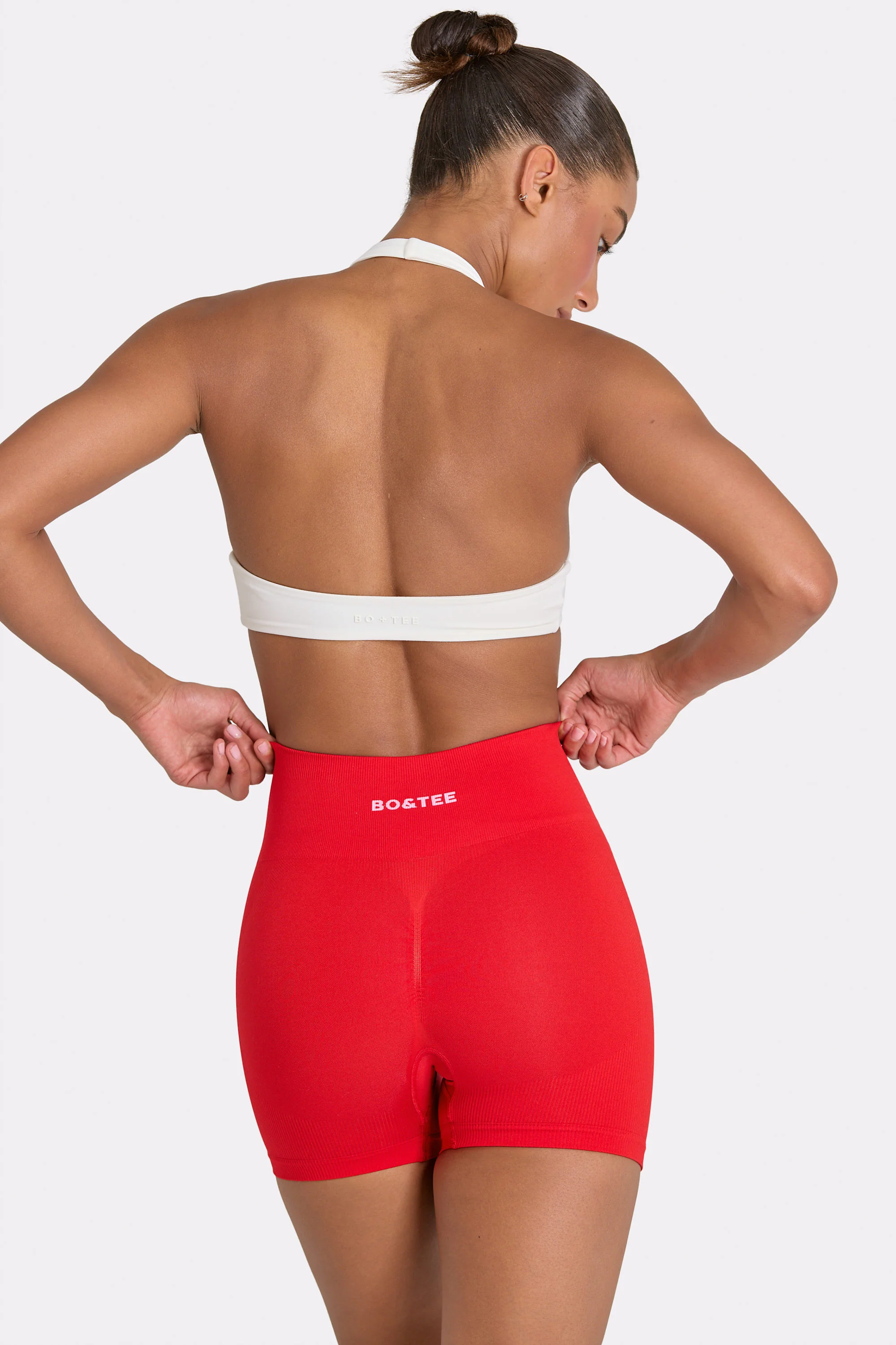 Define Luxe High-Waist Mini Shorts in Red - Image 2