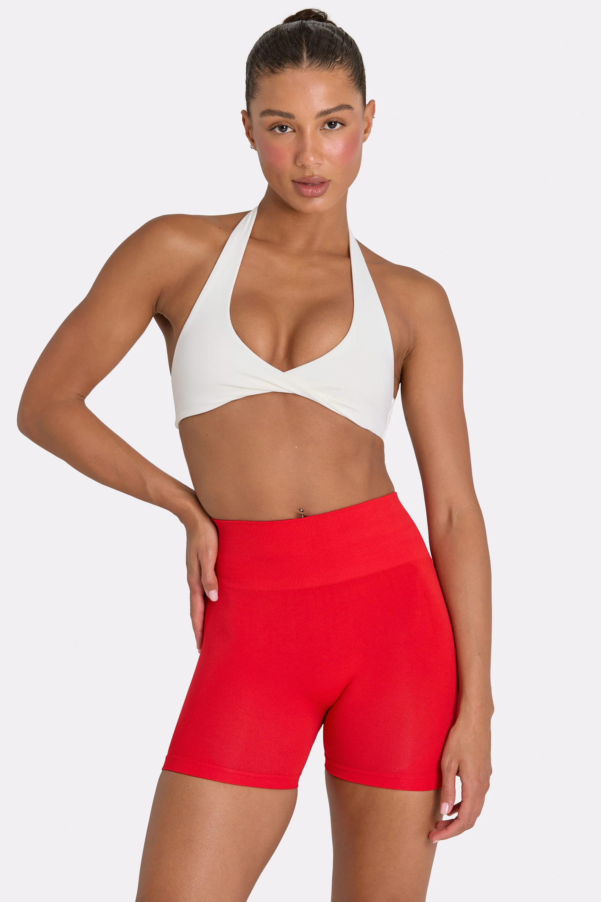 Define Luxe High-Waist Mini Shorts in Red - Image 4