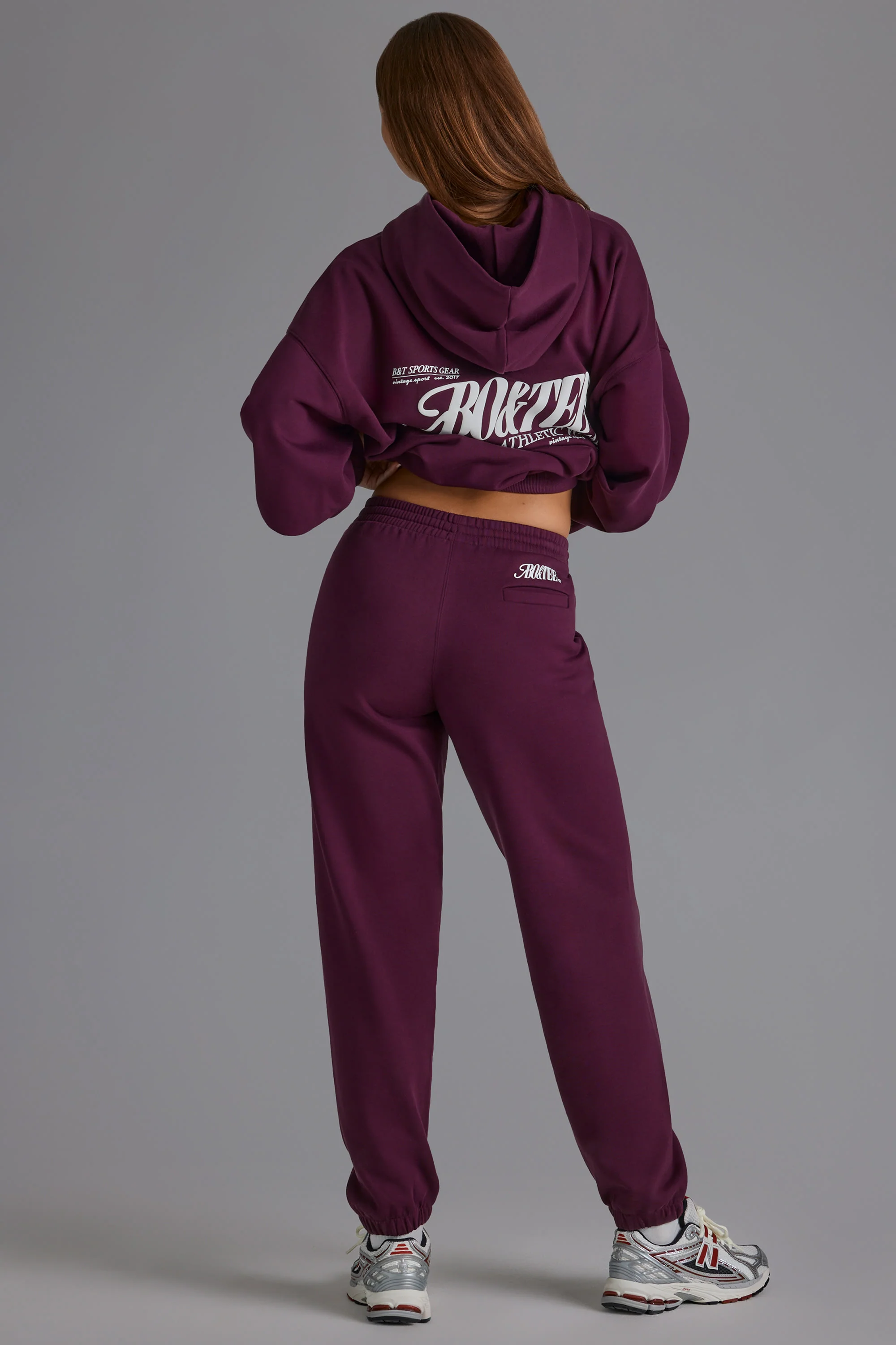 Soft Cotton Jersey Relaxed Mid-Rise Joggers in Grape - Image 2