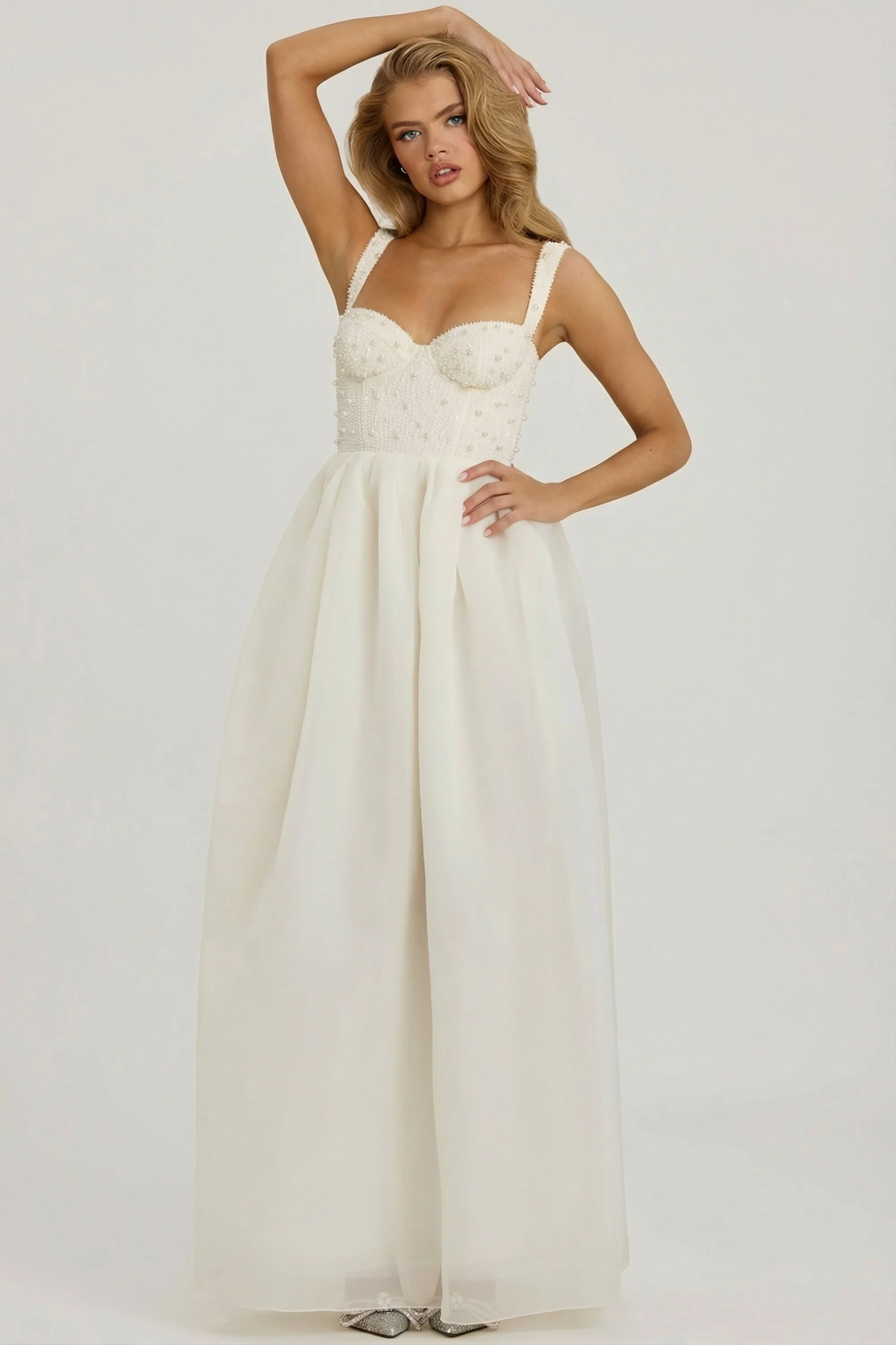 Embellished Corset Gown in White - Image 7
