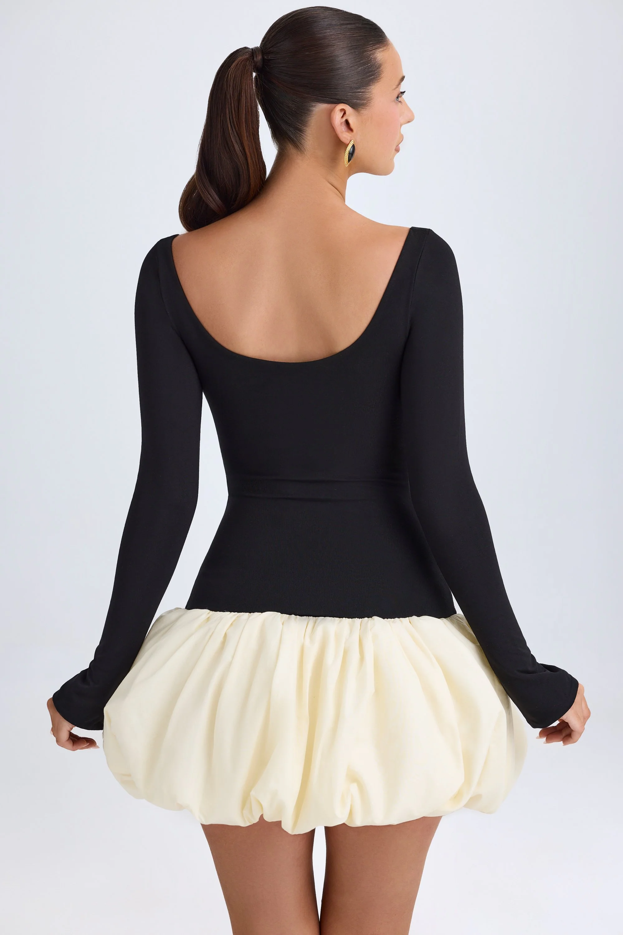 Modal Scoop-Neck Drop-Waist Bubble Hem Mini Dress in Vanilla - Image 3
