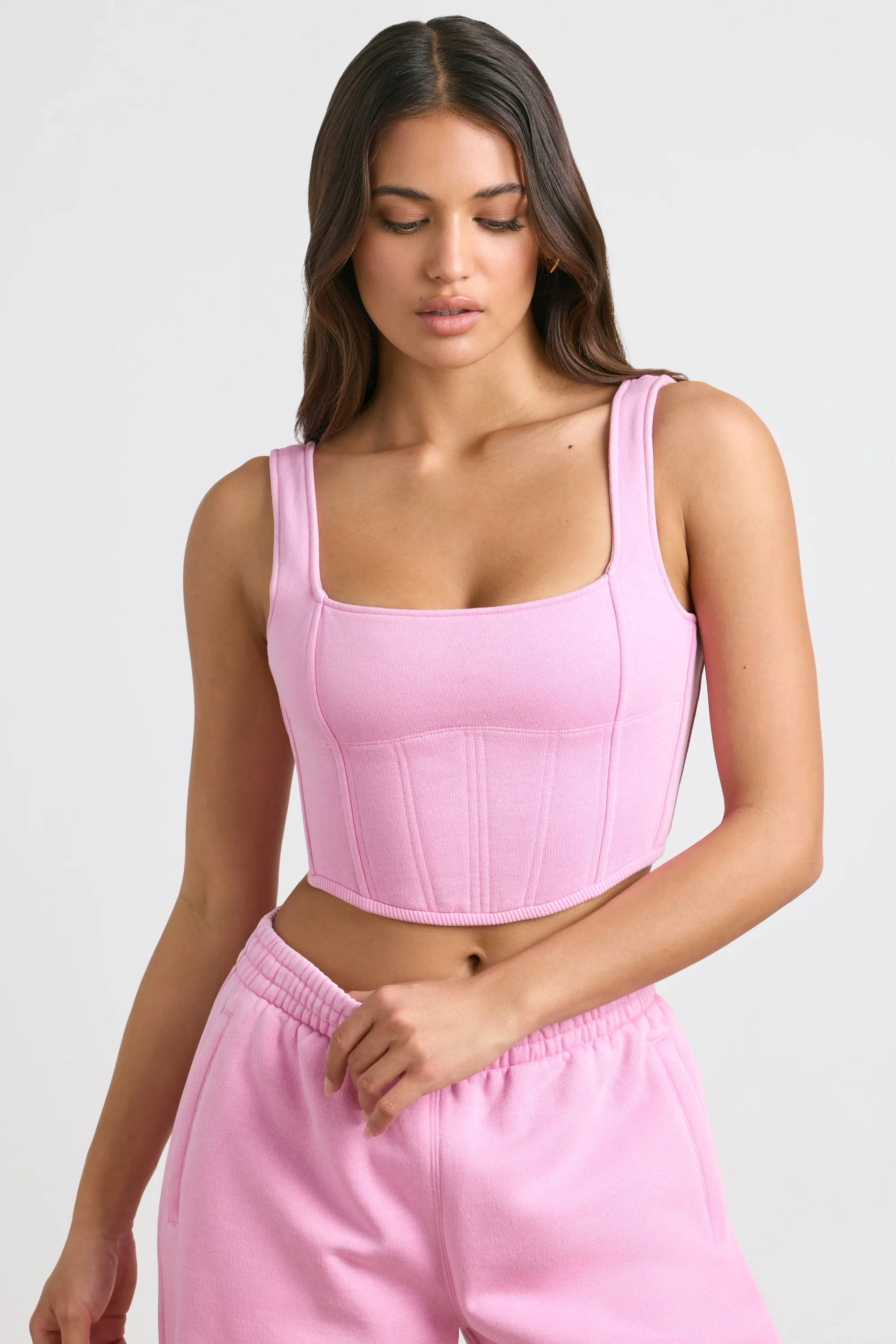 Brushed Jersey Corset Crop Top in Bubblegum Pink - Image 6
