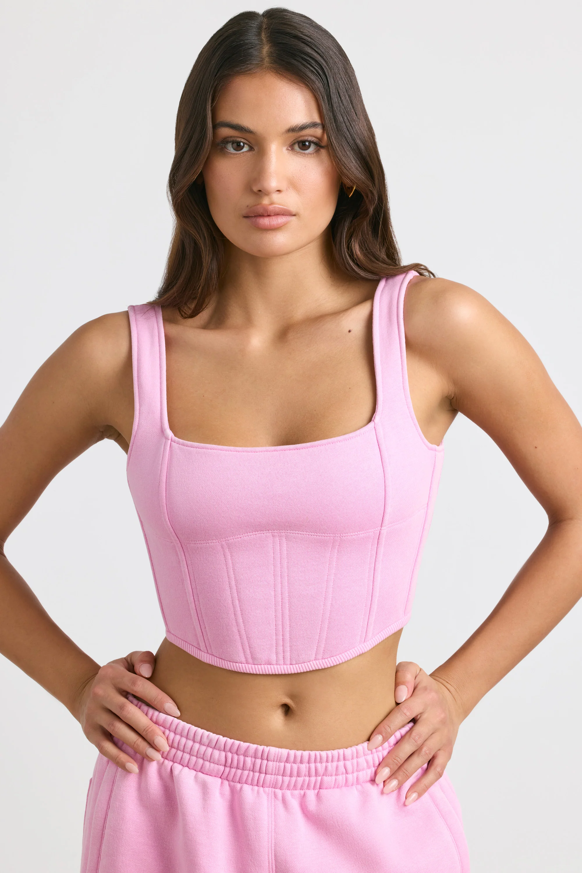 Brushed Jersey Corset Crop Top in Bubblegum Pink - Image 8