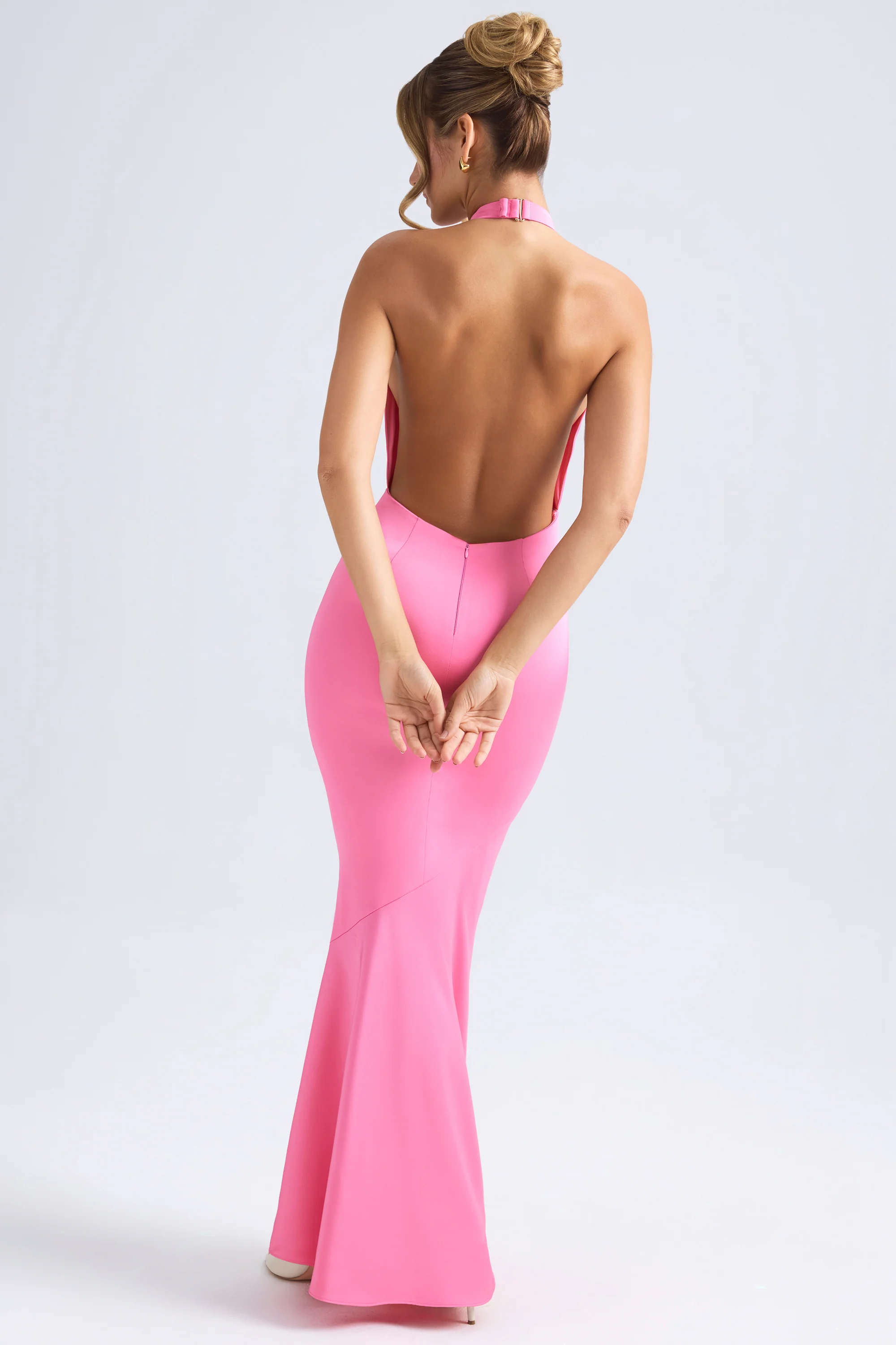 Halterneck Fishtail Gown in Hot Pink - Image 2