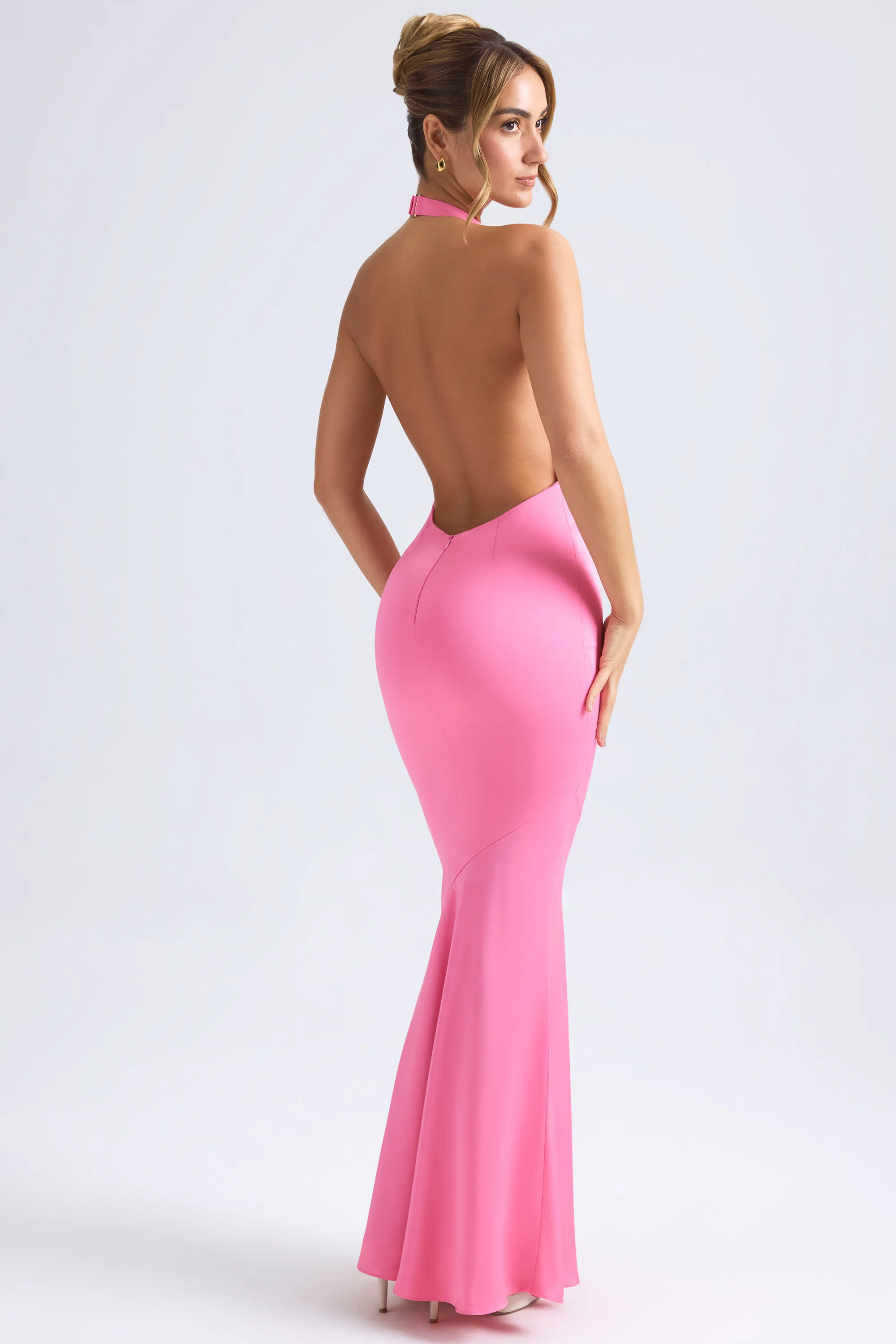 Halterneck Fishtail Gown in Hot Pink - Image 5