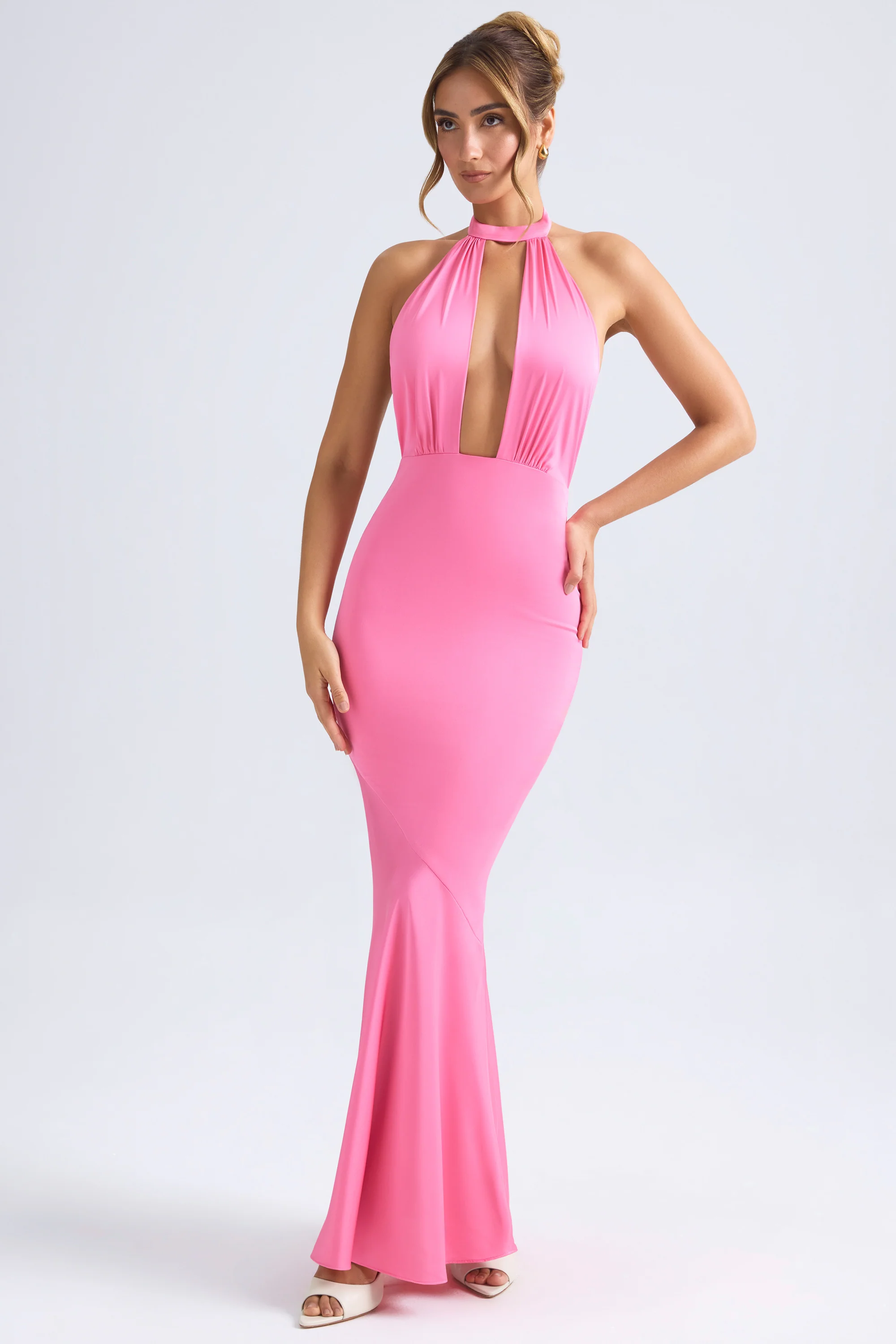 Halterneck Fishtail Gown in Hot Pink - Image 6