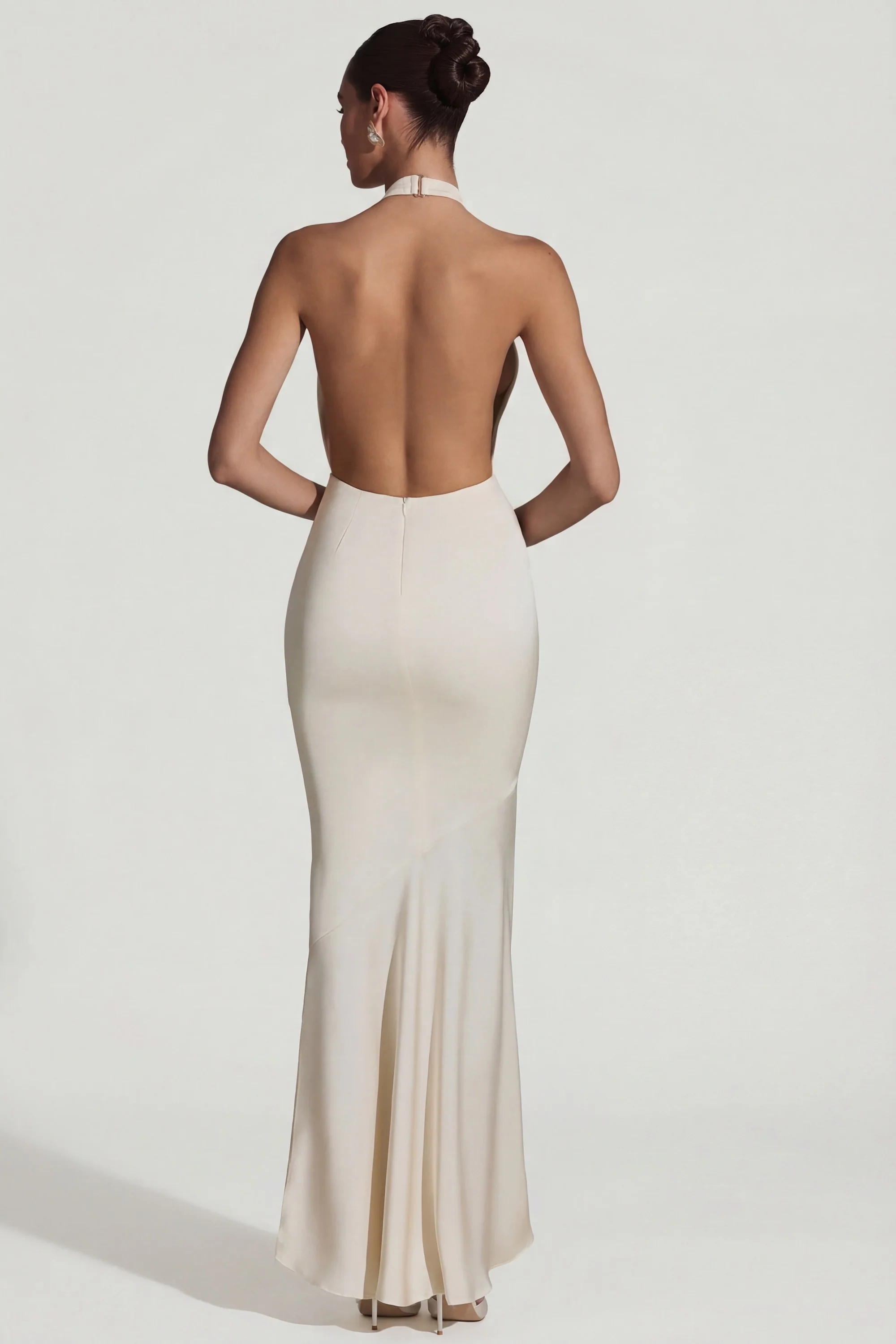 Backless Halterneck Fishtail Gown in Ivory - Image 5