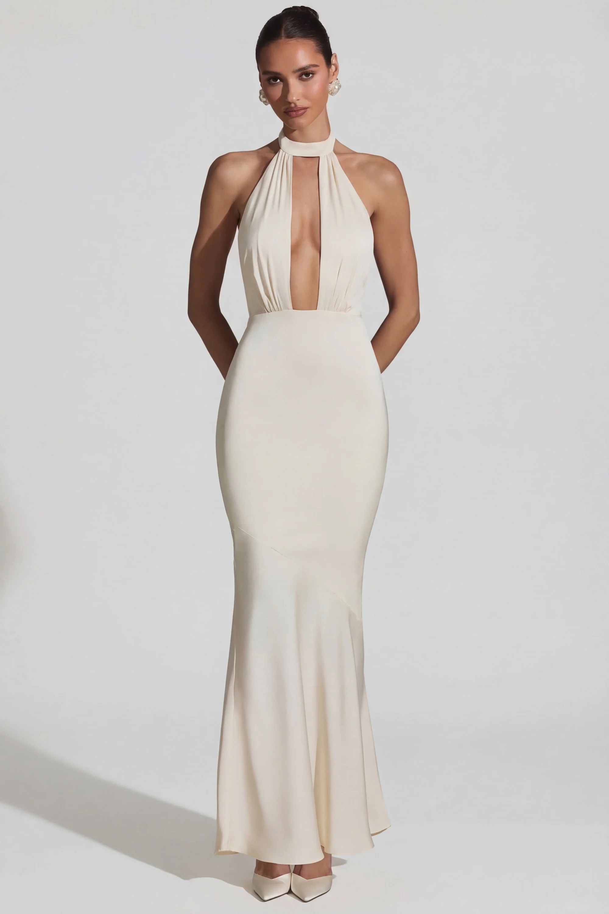 Backless Halterneck Fishtail Gown in Ivory - Image 6