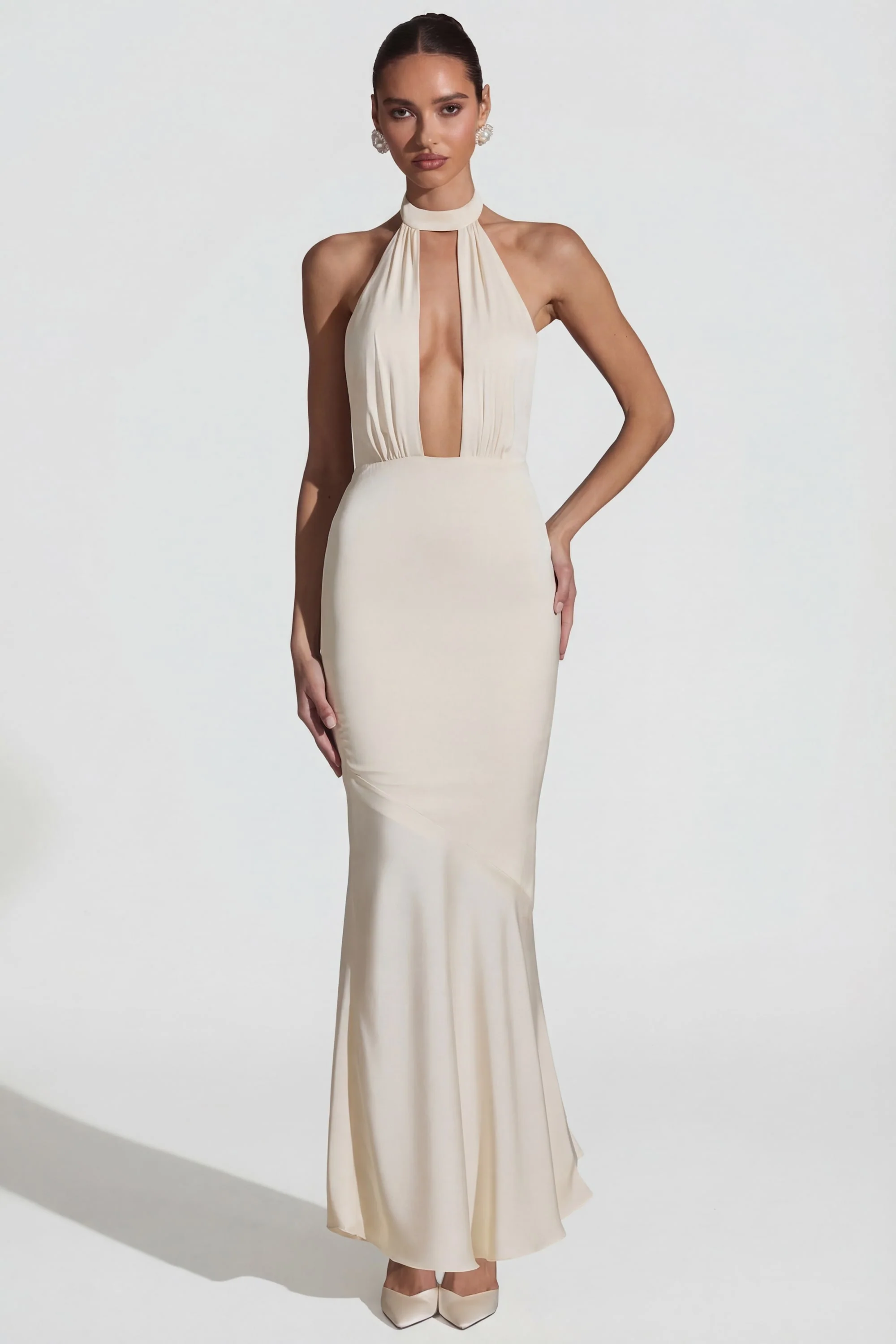 Backless Halterneck Fishtail Gown in Ivory - Image 8
