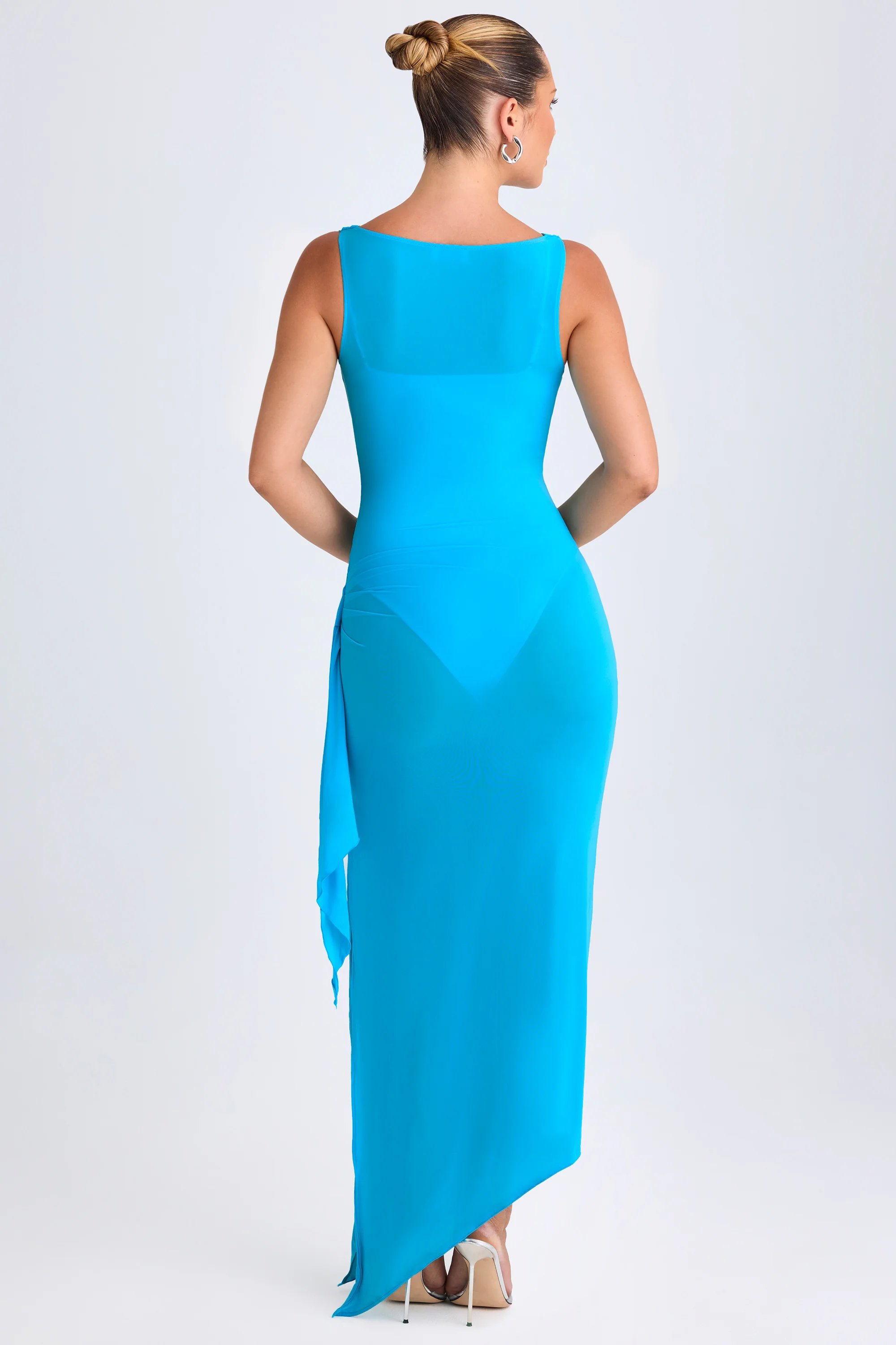 Ruffle-Trim Cowl-Neck Midaxi Dress in Aqua Blue - Image 2