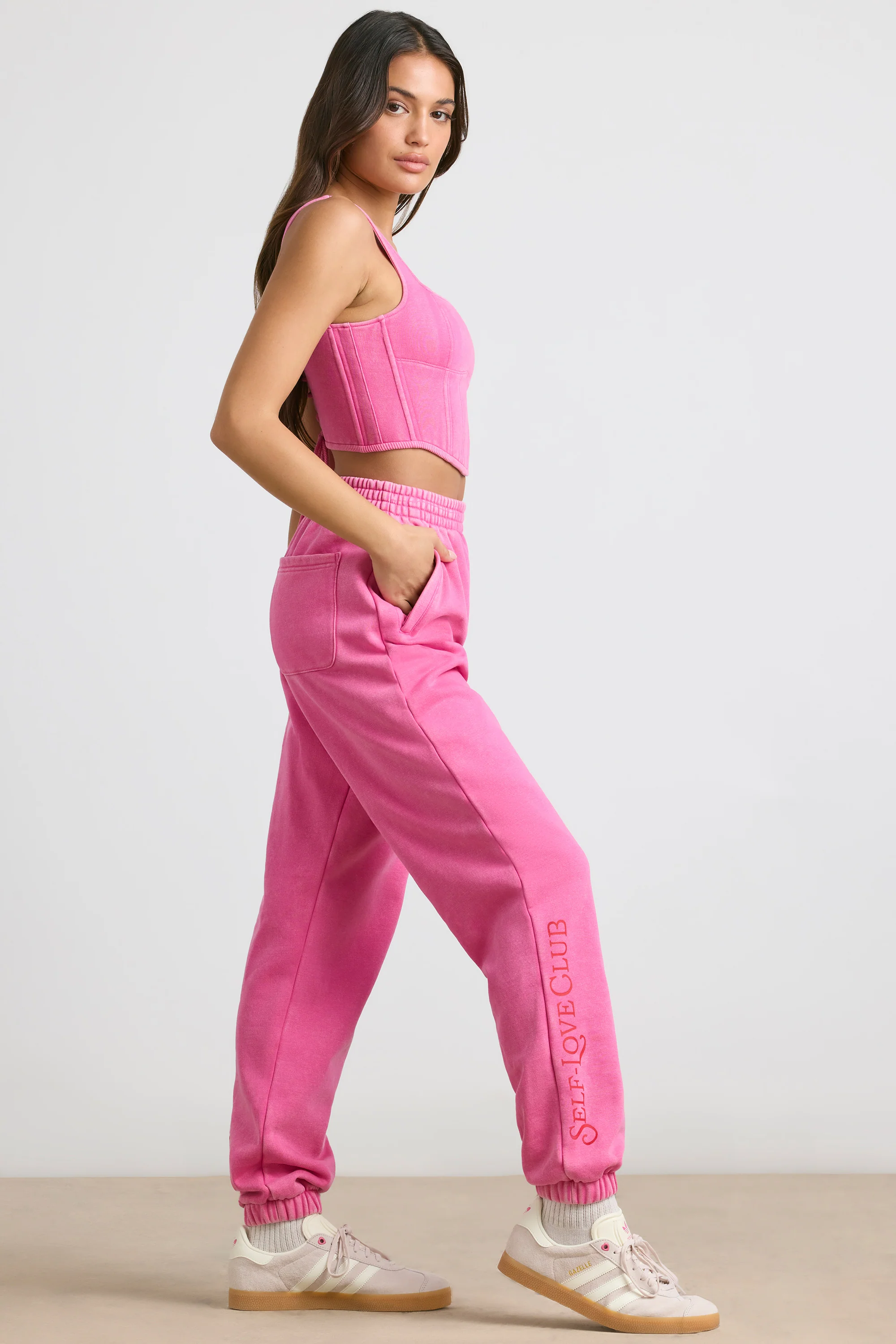 Brushed Jersey Oversized Joggers in Hot Pink - Image 3