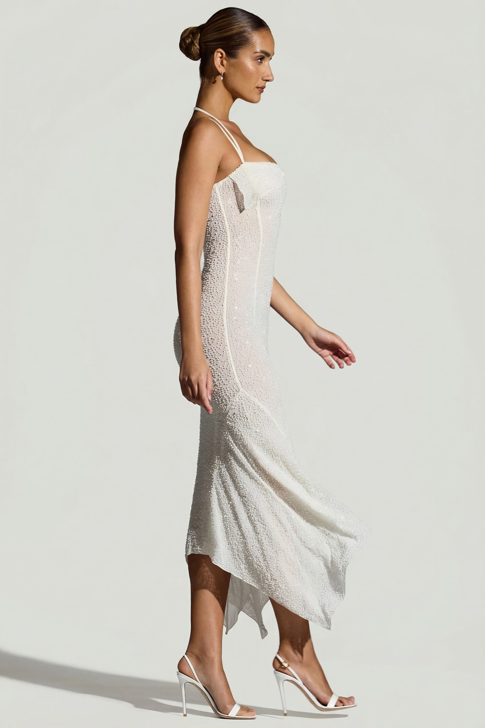 Embellished Handkerchief Hem Maxi Dress in White - Image 9