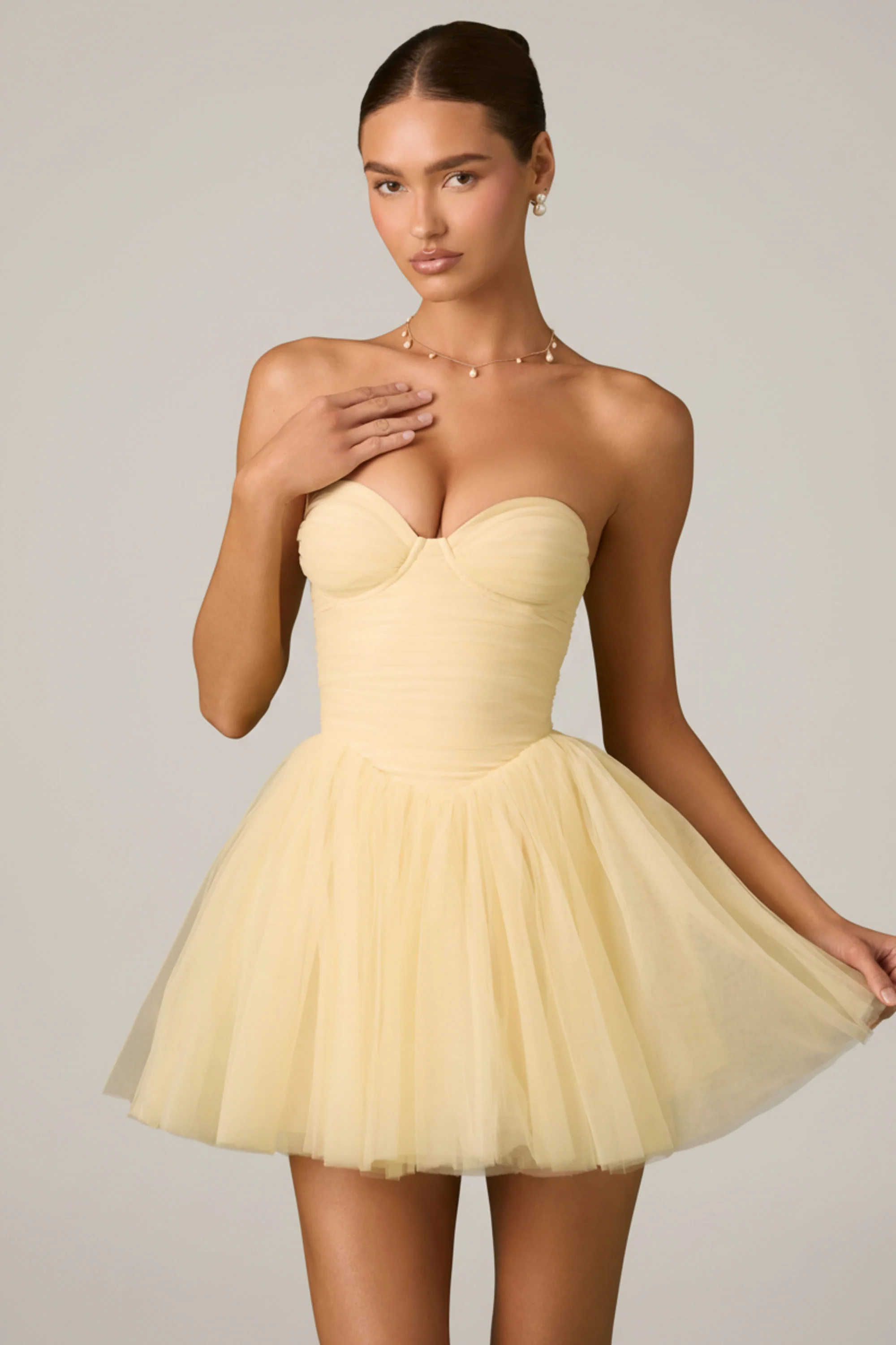 Tulle Corset Mini Dress in Yellow - Image 8