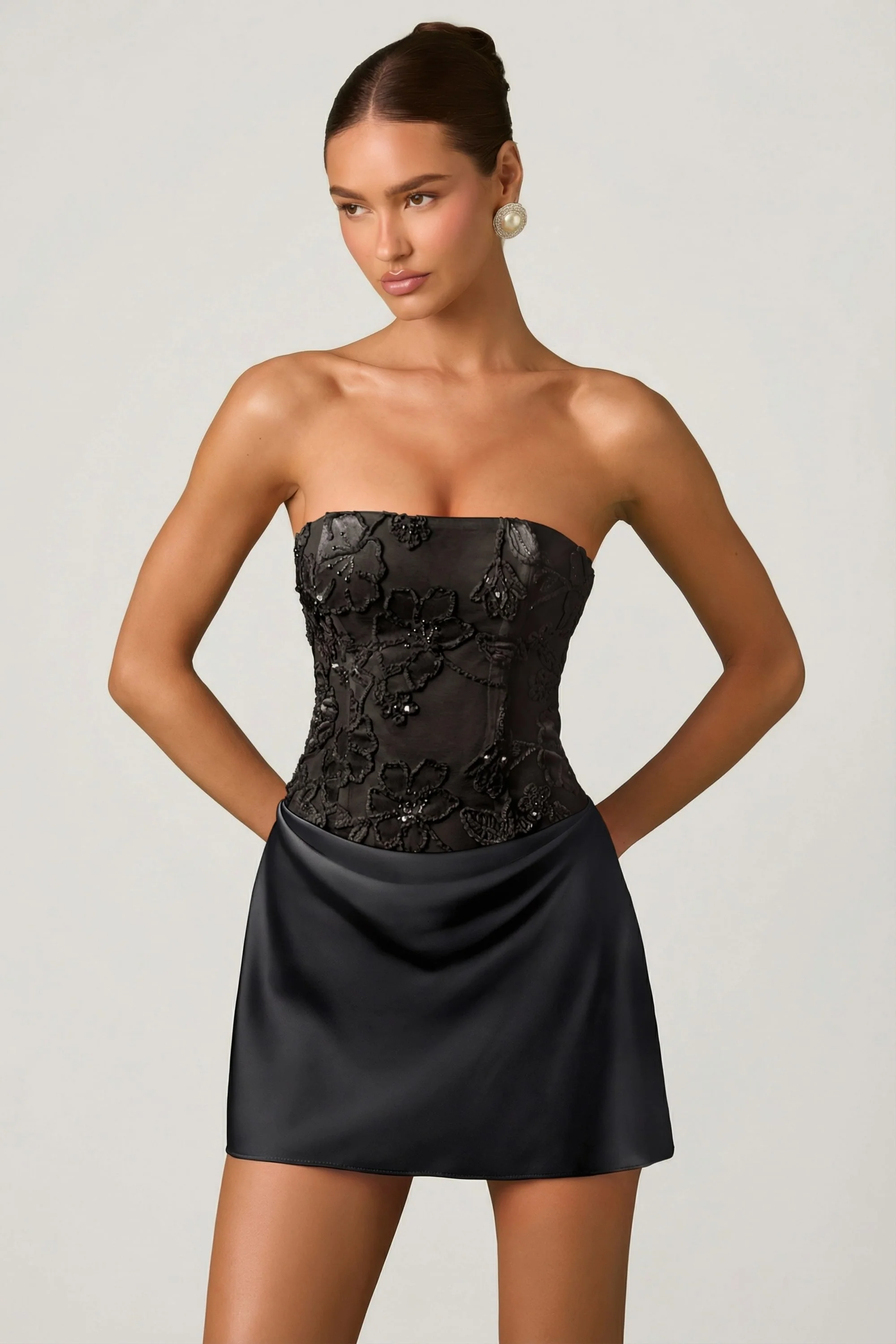 Embellished Draped Strapless A-Line Mini Dress in Black - Image 7