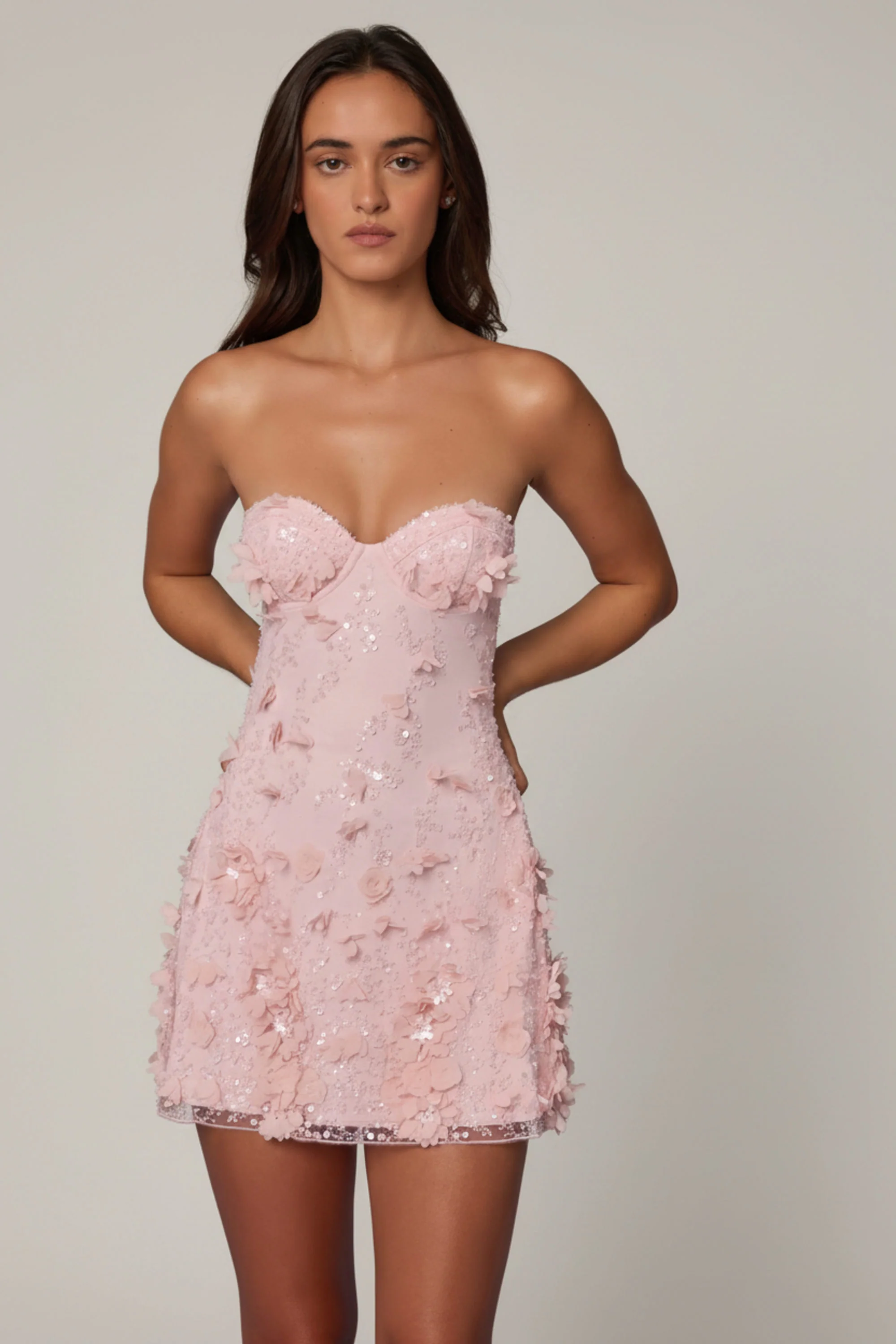 Embellished Bandeau A-line Mini Dress in Ballet Pink - Image 6