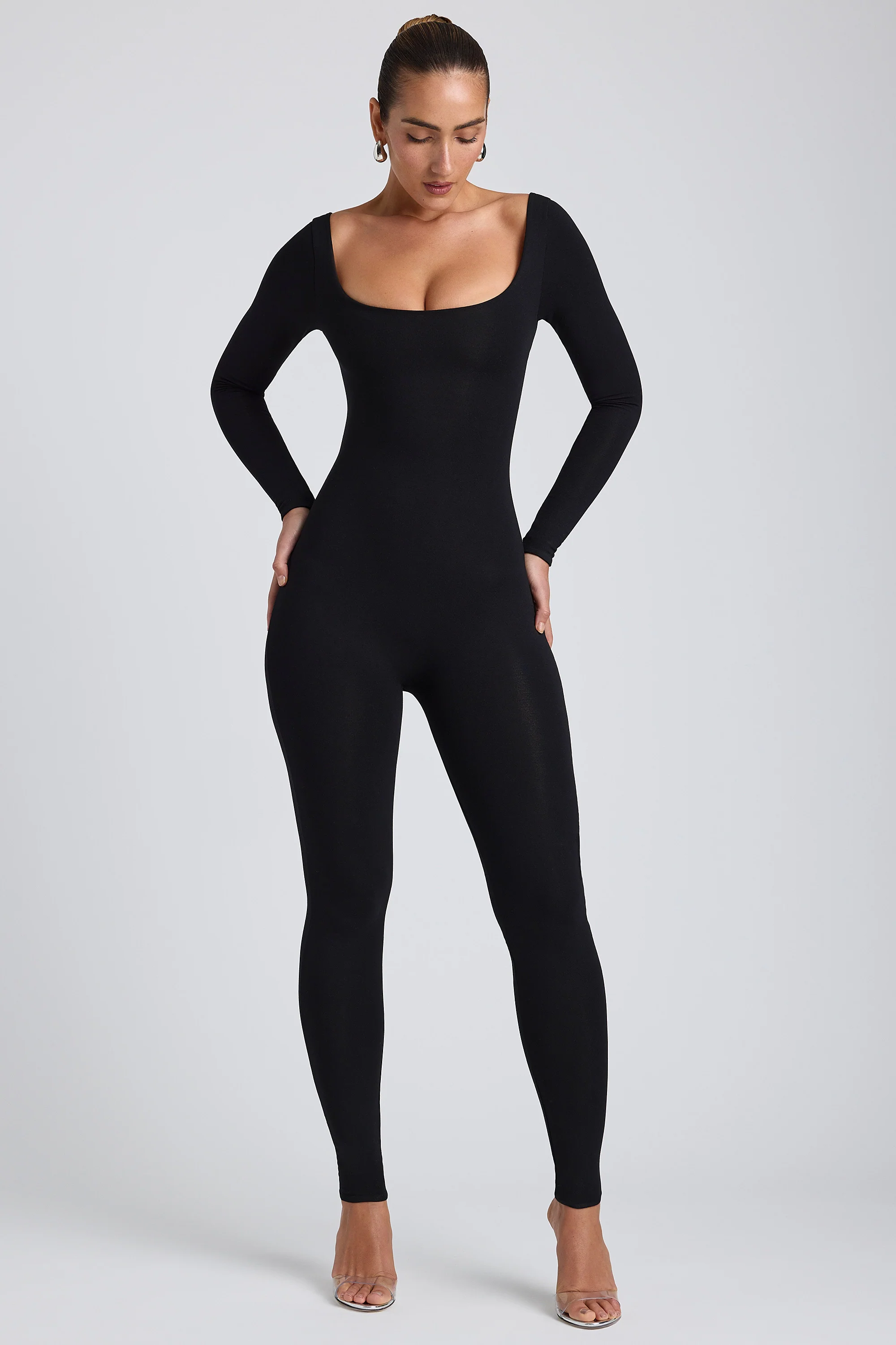 Modal Petite Scoop-Neck Cross-Back Jumpsuit in Black - Image 5