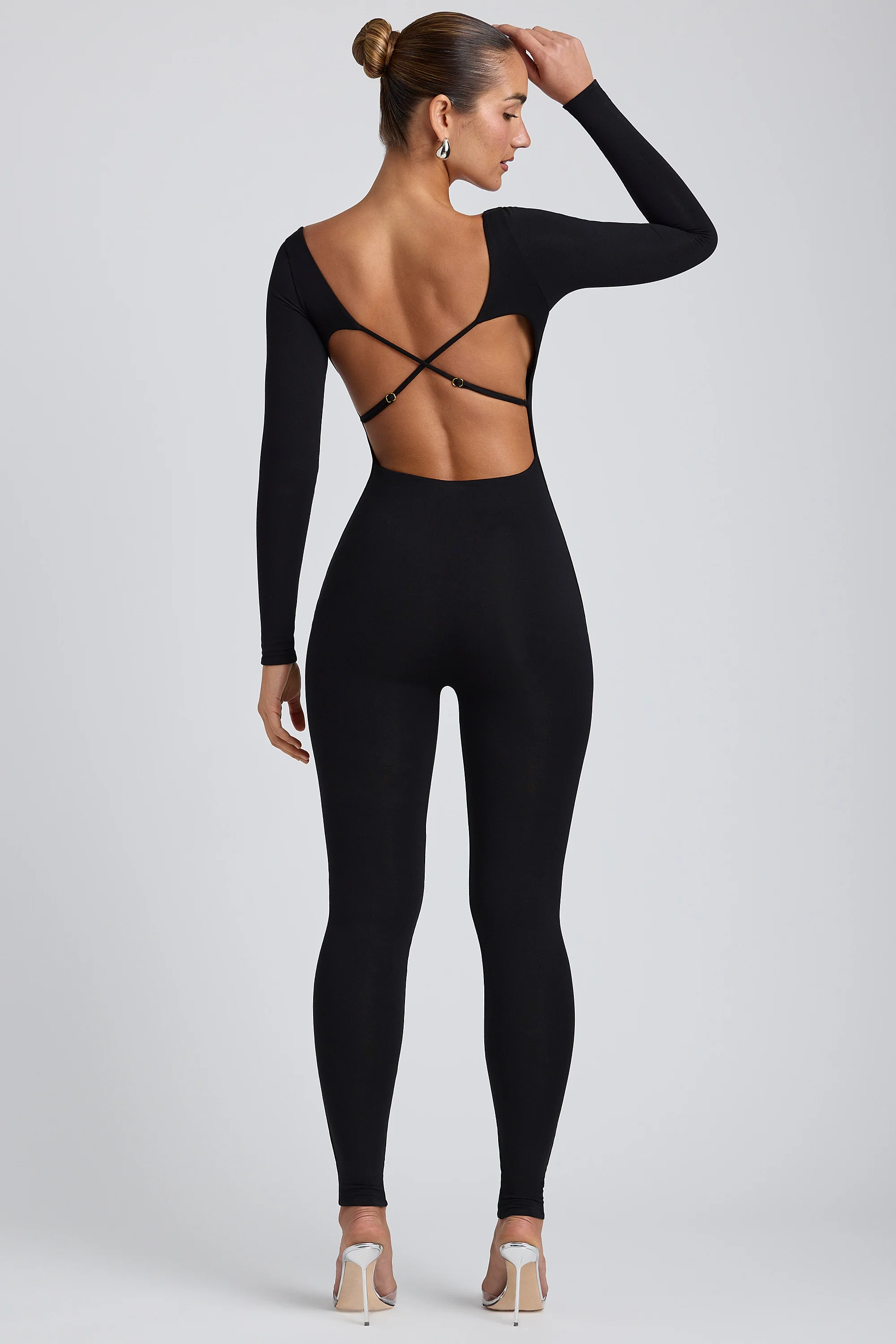 Modal Petite Scoop-Neck Cross-Back Jumpsuit in Black - Image 7