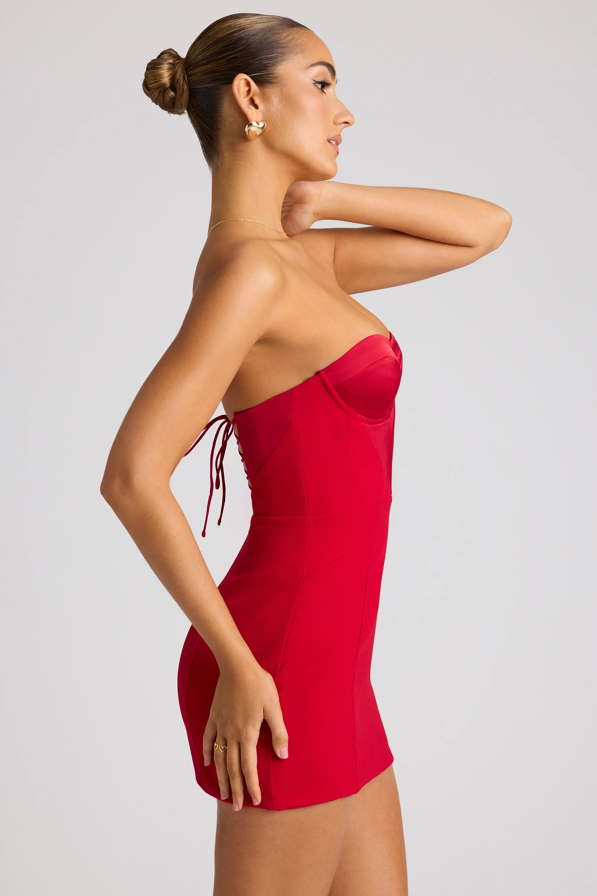 Strapless A-Line Mini Dress in Fire Red - Image 3