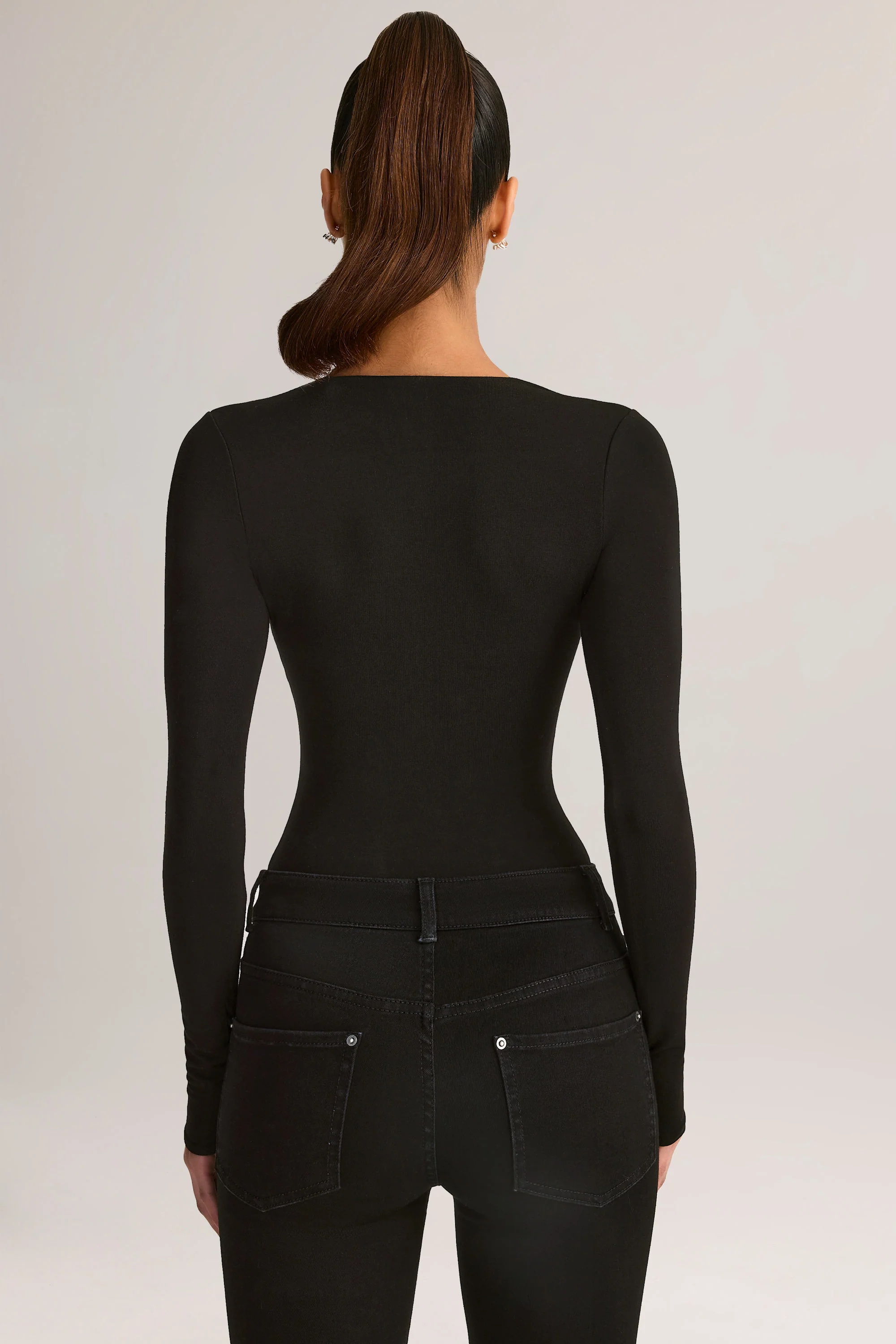 Modal Plunge Long-Sleeve Bodysuit in Black - Image 2