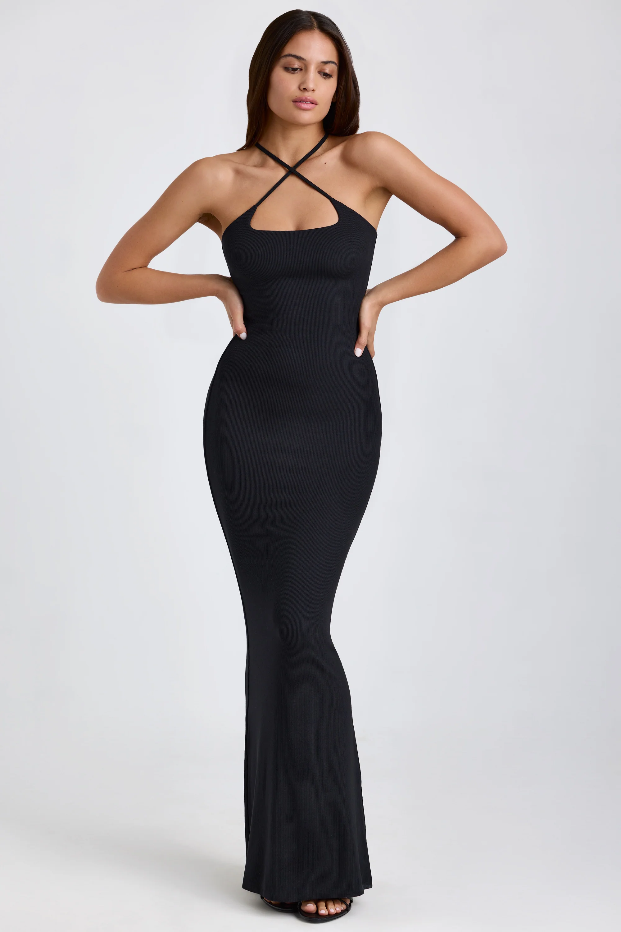 Ribbed Modal Halterneck Maxi Dress in Black - Image 5
