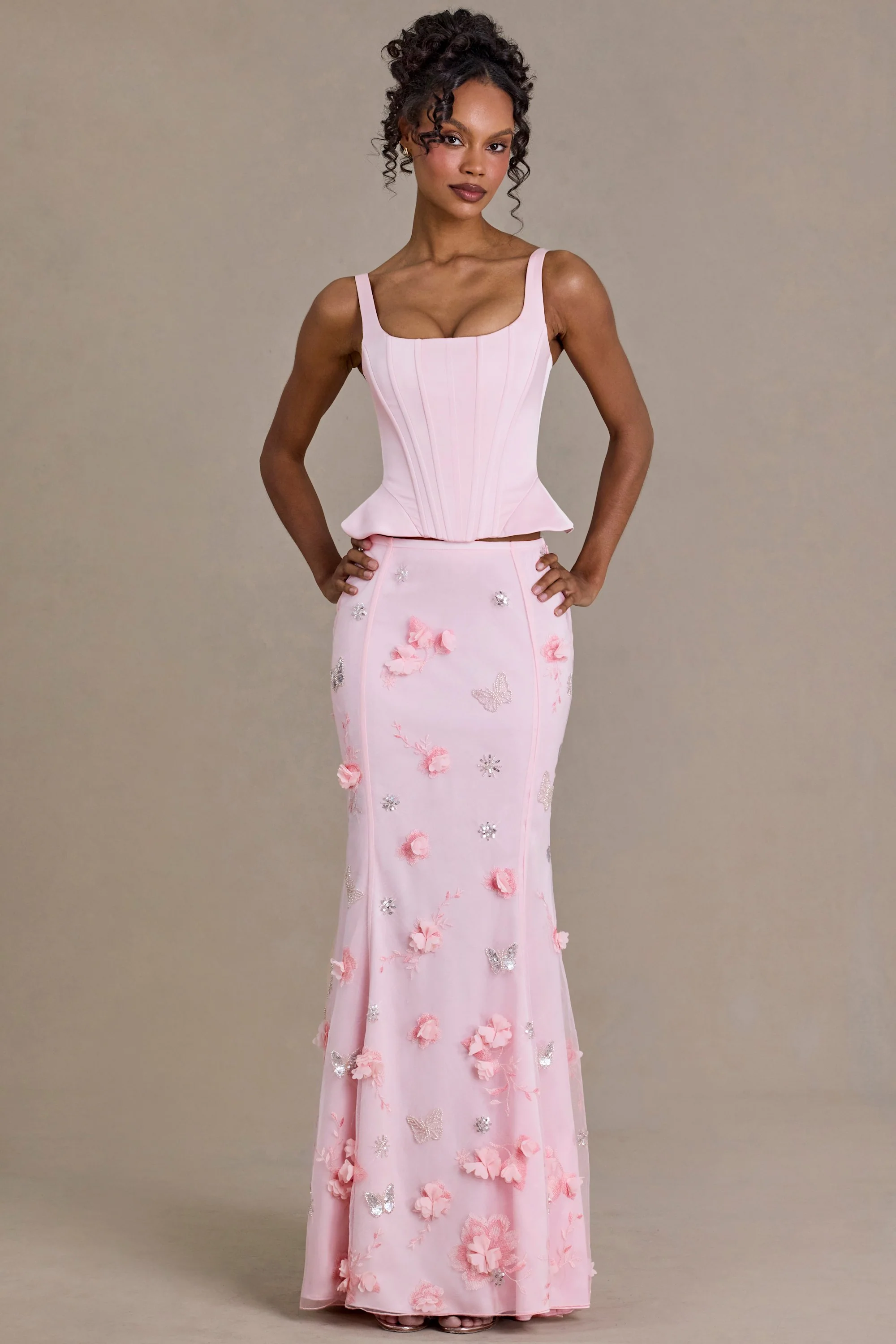 Satin Lace-Up Corset Top in Baby Pink - Image 6