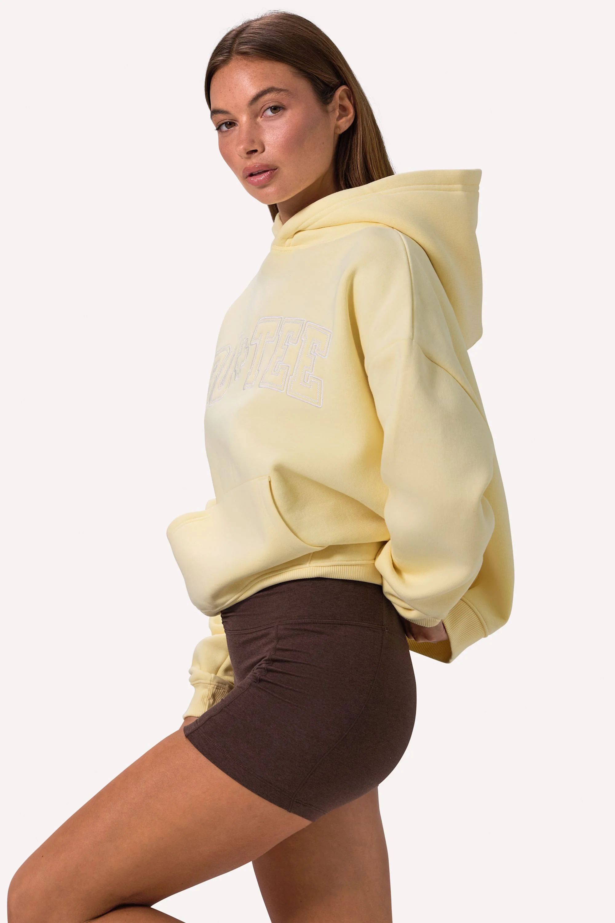 Embroidered Oversized Hoodie in Soft Yellow - Image 3
