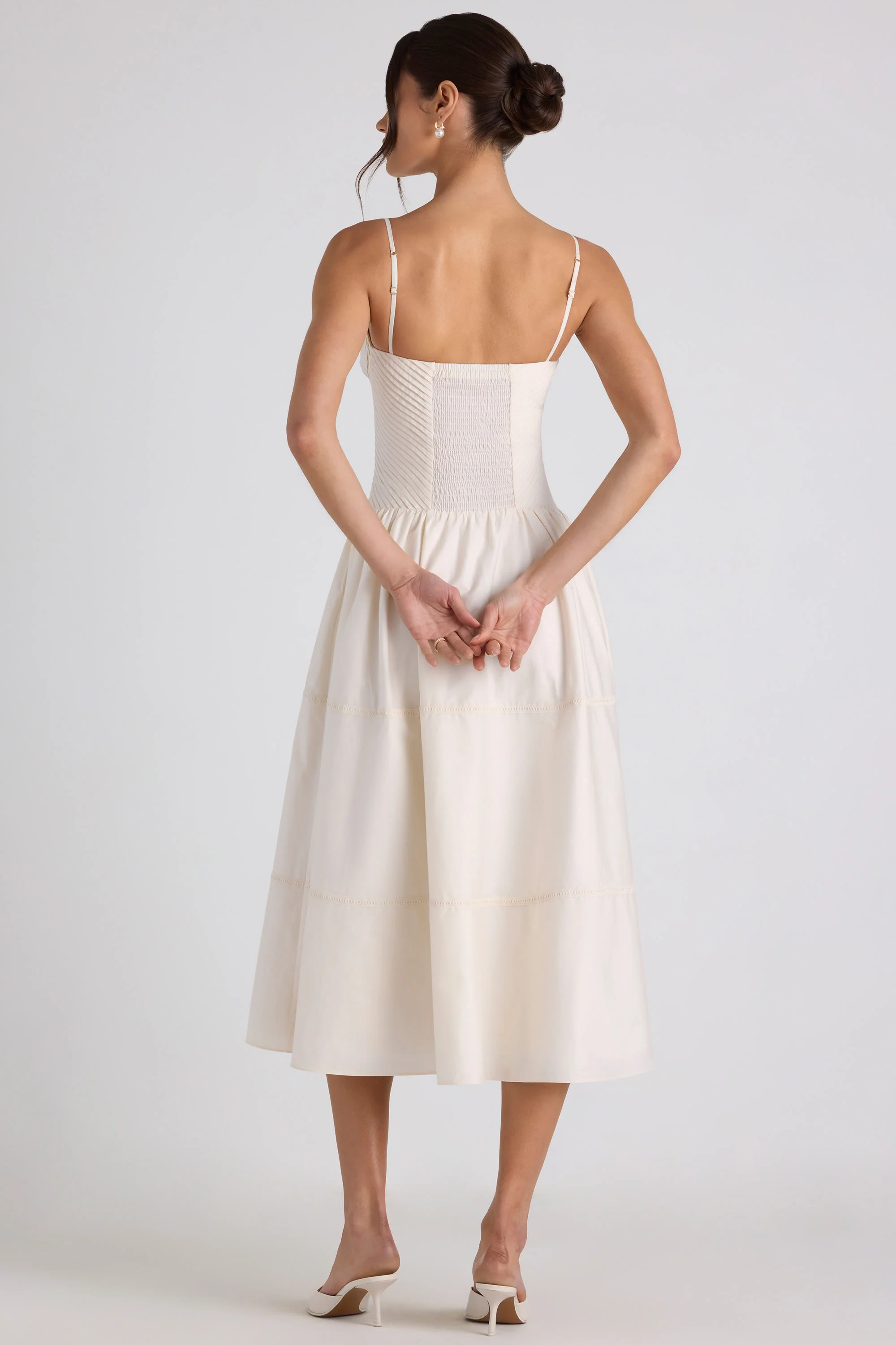 Lace-Trim Pintucked Poplin Midaxi Dress in Ivory - Image 2